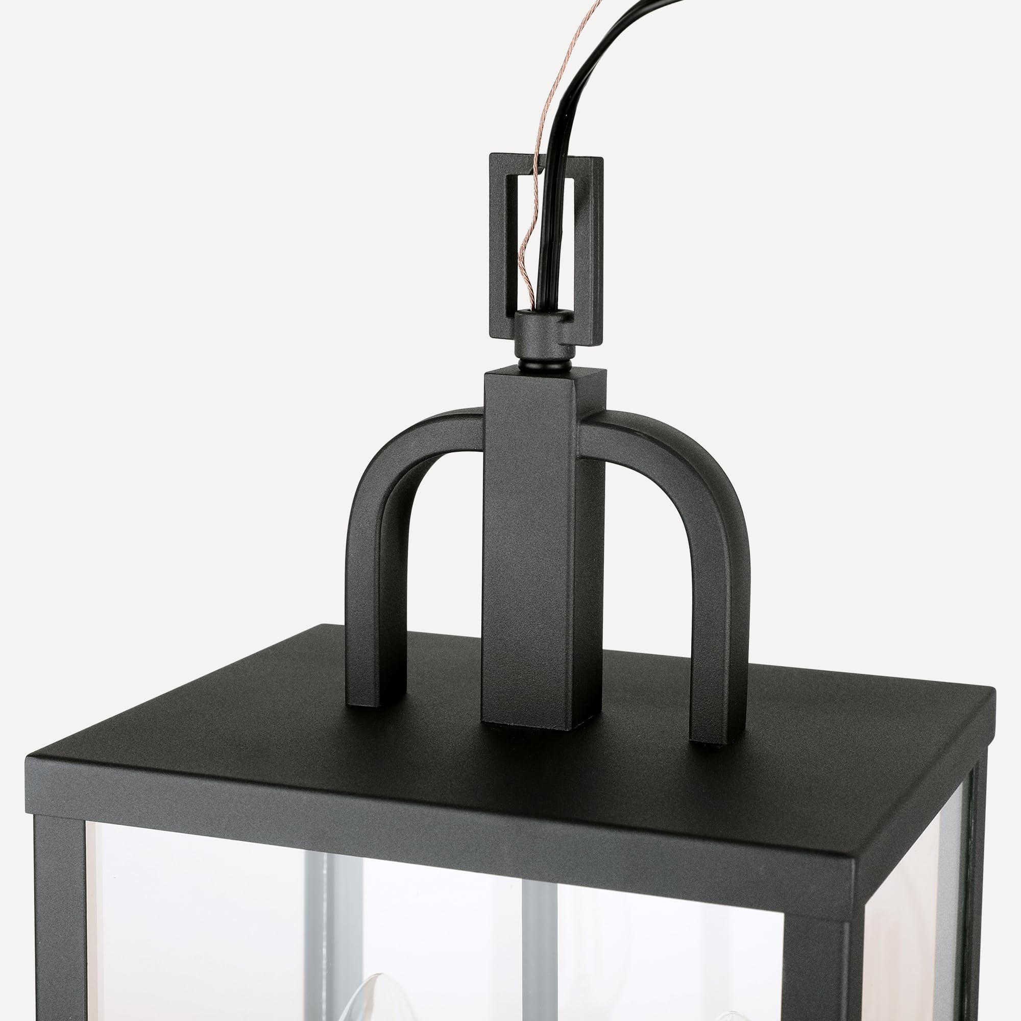 Large Outdoor Indoor Pendant Light 2-Light, Modern Black Metal Outside Chandelier Exterior Hanging Fixture Ceiling Mount With Cl