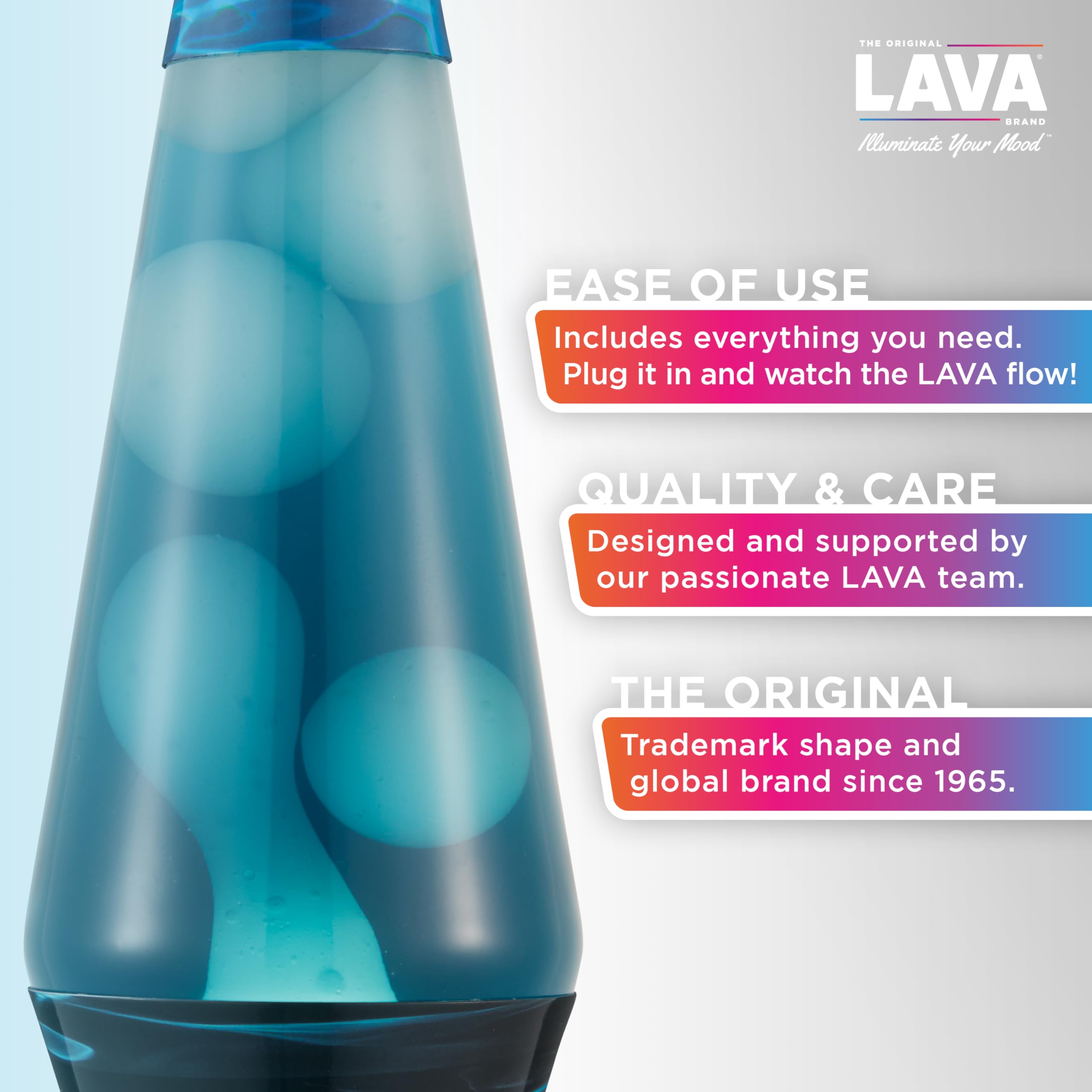 Lava Liquid Motion Lamp - 14.5in Night Swim - Blue Liquid, White Wax - Model 2095 - Large Glass Lamp