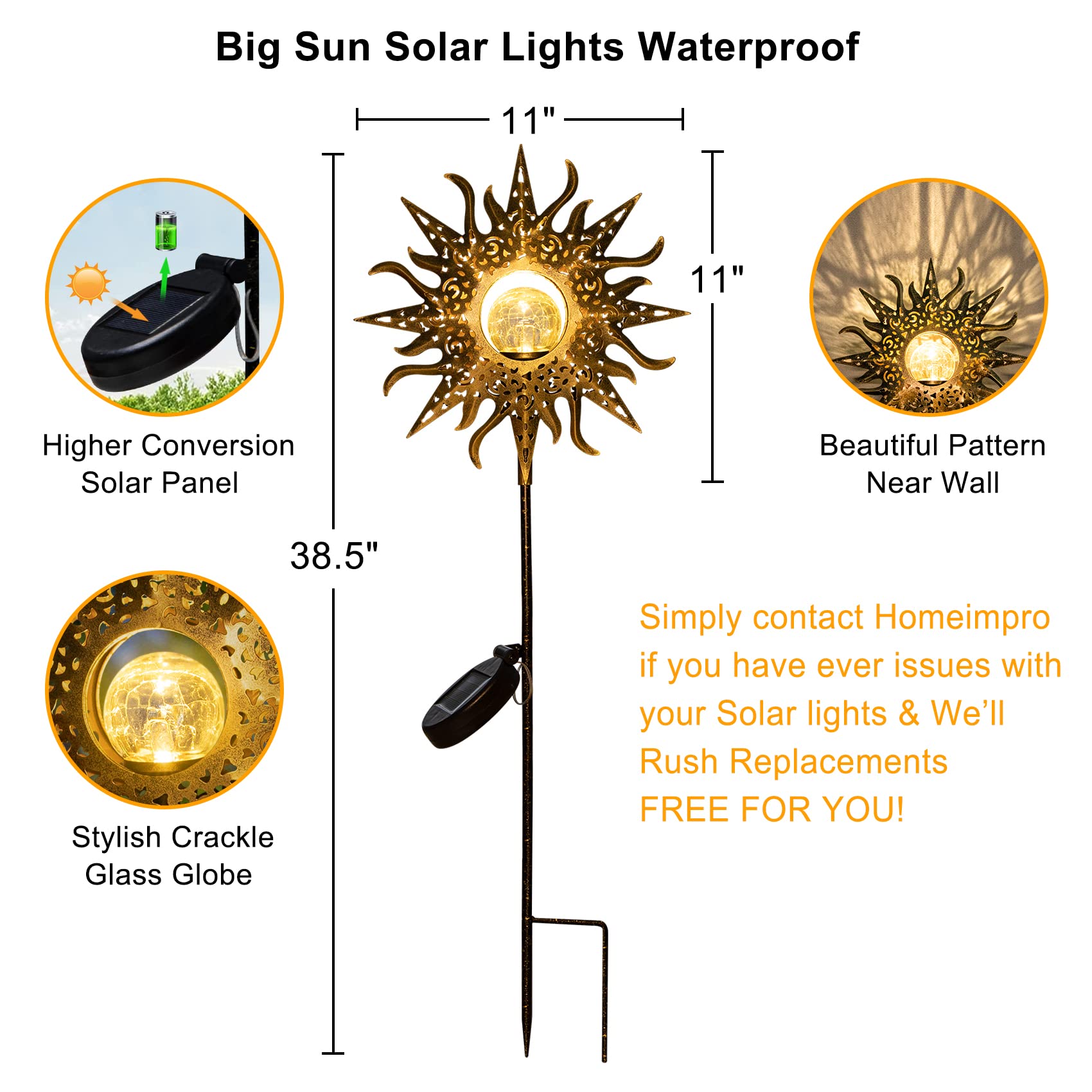 HOMEIMPRO Large Solar  le Glass Stake Lights, Waterproof LED Garden Decor, Bronze