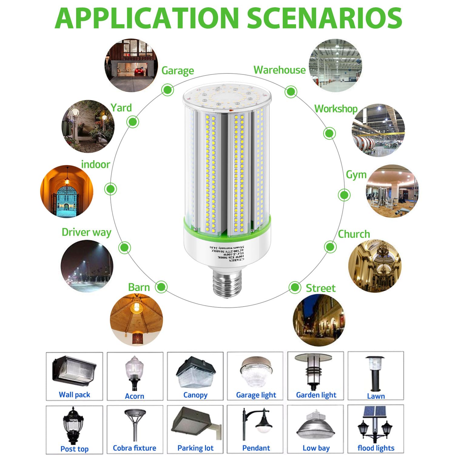 GTAREN 2-Pack 60W LED Corn Light Bulbs, Super Bright 5000K, E26/E39 for Warehouse, Gym, High Bay Fixture