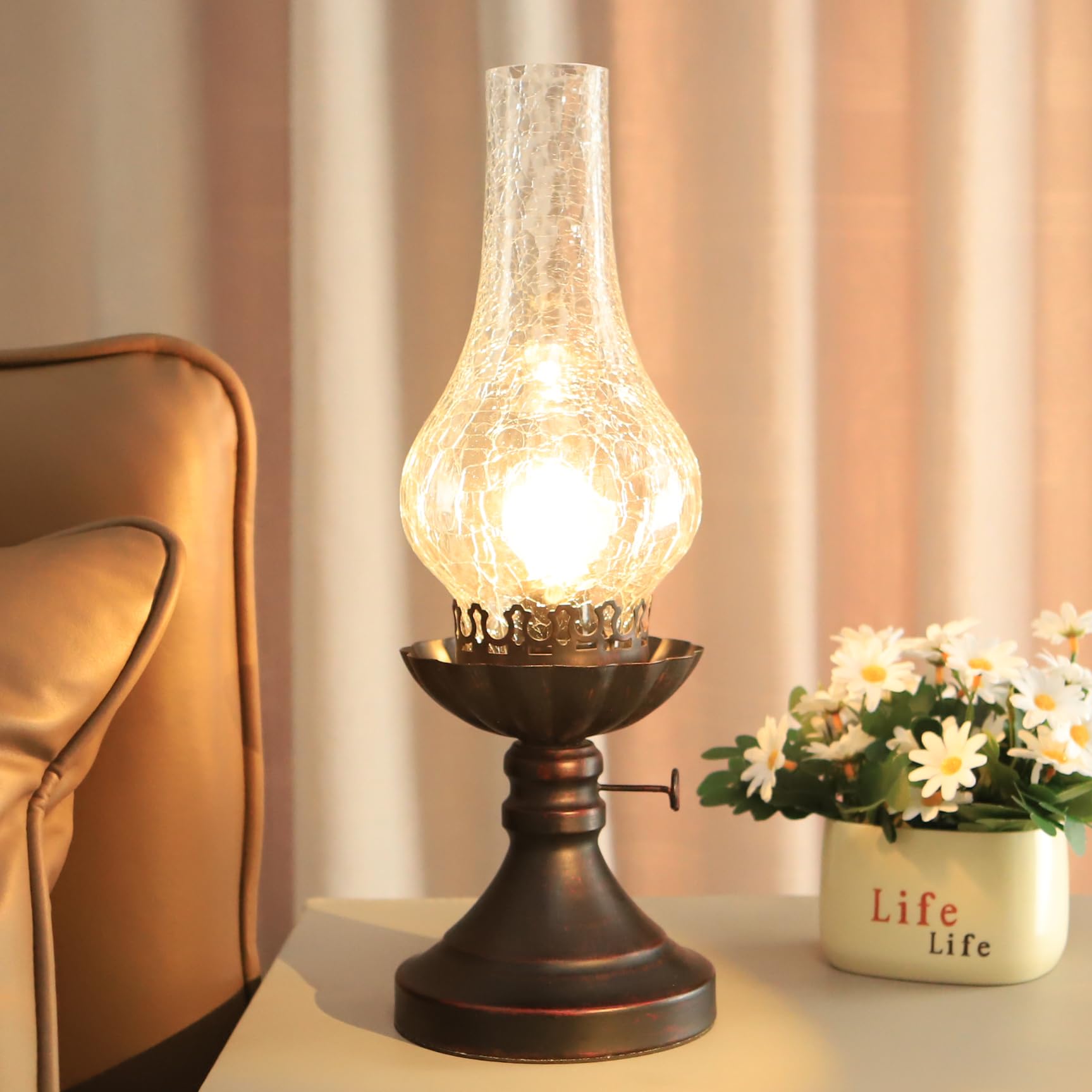 Rarlonly Rustic Lamp Retro Bedside Lamps for Farmhouse Bedroom Lamps for Nightstand Industiral Table Lamp with Glass lampshade Bulb Included (Transparent Glass)