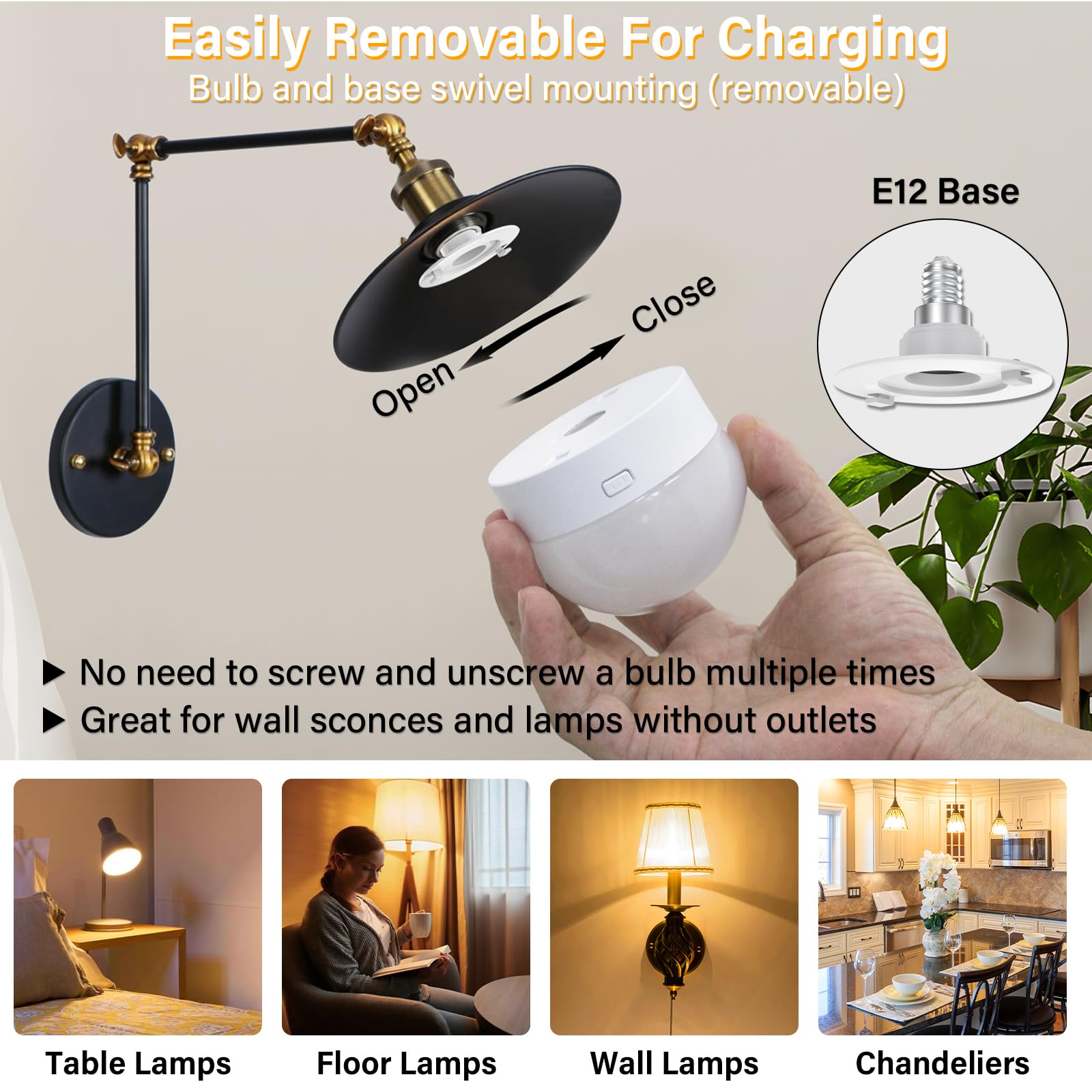 TAIYALOO E12 Rechargeable Light Bulb - Remote Control, 15 Colors, Battery Operated, Wireless Puck Light, 2 Pack, Dimmer, Detachable