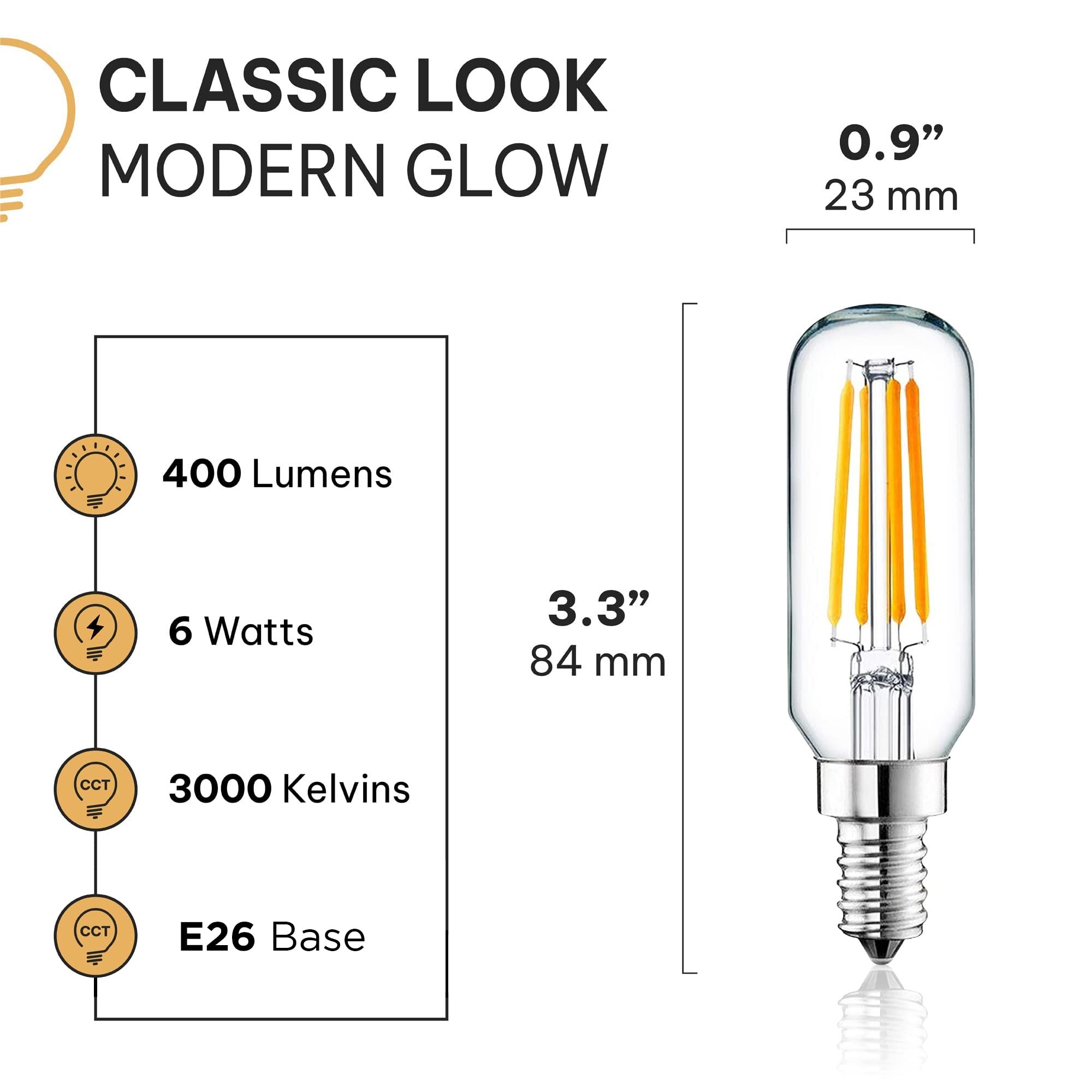 Hudson Bulb Co. 4W Led Candelabra Bulbs - 3000K Dimmable T6/U, 6 Pack, E12 Small Base, Warm White, Ul Listed