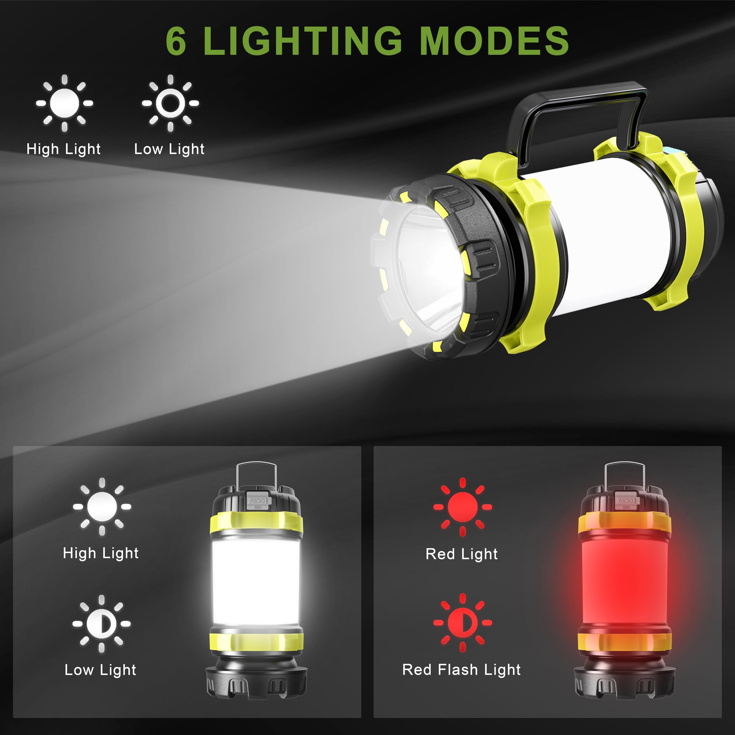 Alpswolf Camping Lantern Rechargeable, 2 Pack Camping Flashlight 4000 Capacity Power Bank,6 Modes, Led Lantern Camping, Hiking, Outdoor Recreations, Usb Charging Cable Included
