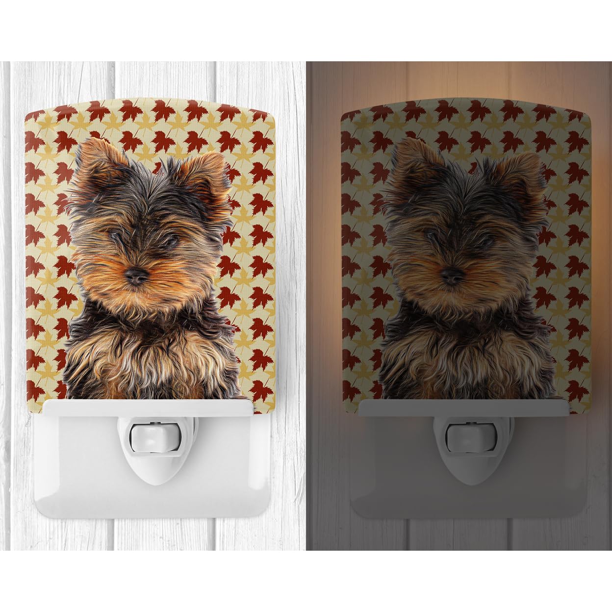 Carolines Treasures Ceramic Night Light, Fall Leaves Yorkie, 6x4x3in, Multicolor, Model KJ1209CNL, UL-Certified for Bedroom, Bathroom,