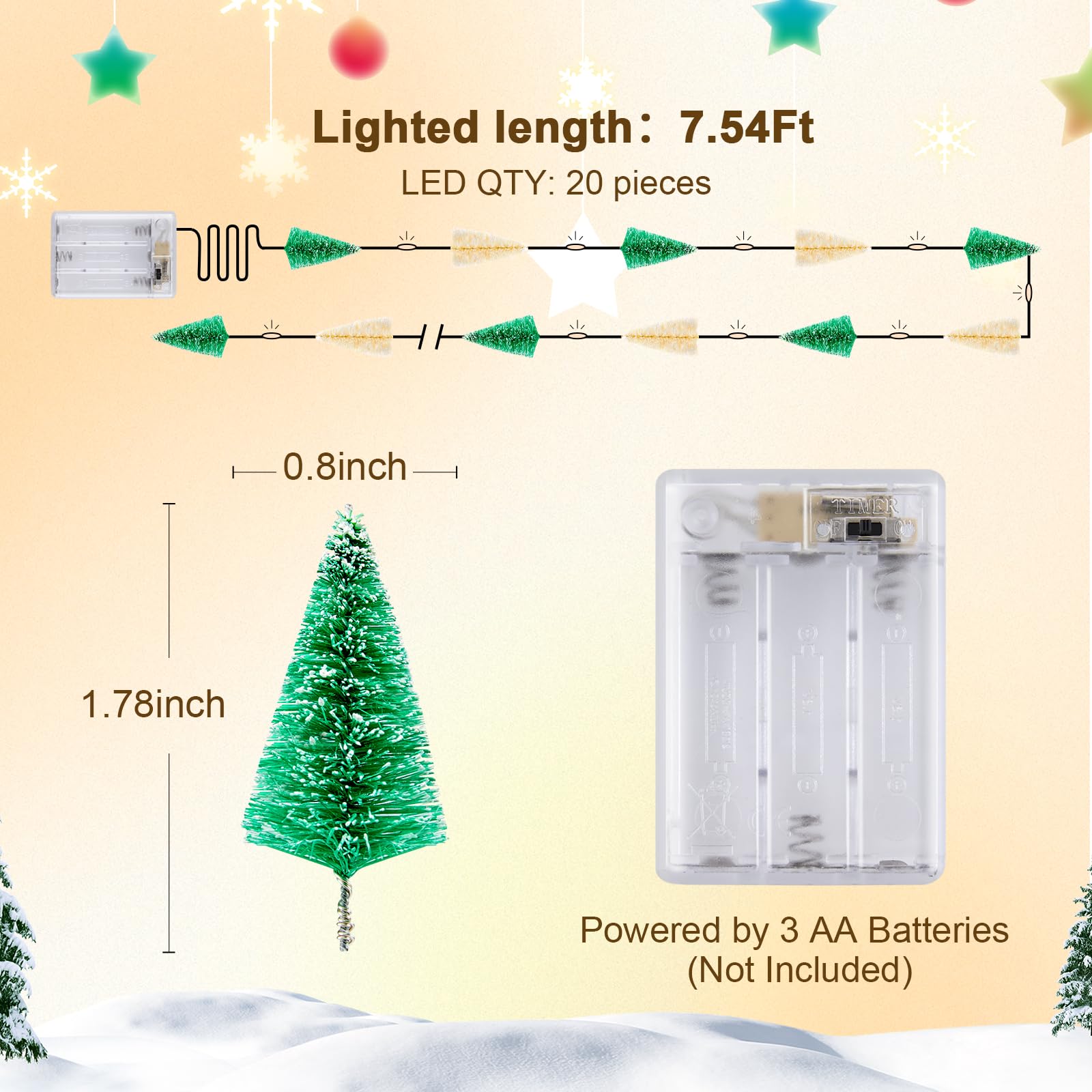 Brightown Fairy Lights Battery Operated With Christmas Tree, 6.5 Ft 20 Led String Lights With Timer, Warm White Fairy Lights For