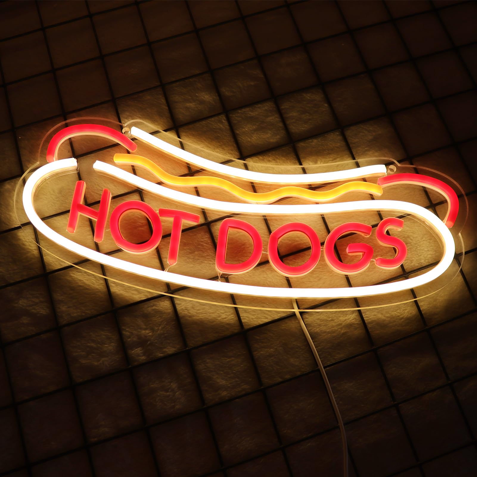 Balanar Neon Sign for Hot Dogs Shop, LED Wall Decor, 16.1 x 6.3 inches, Model NS-Hot Dogs, Color: Hot Dogs