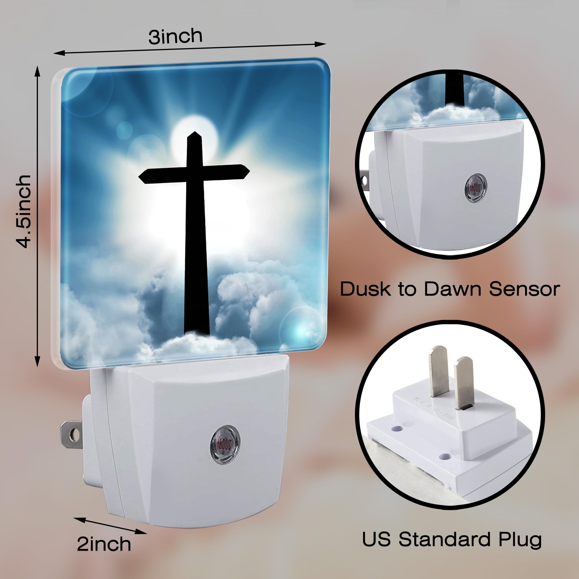 sndheke Night Light for Kids, Cross and Blue Sky Design, Plug-in with Dusk to Dawn Sensor, Model SBD04, Energy Saving