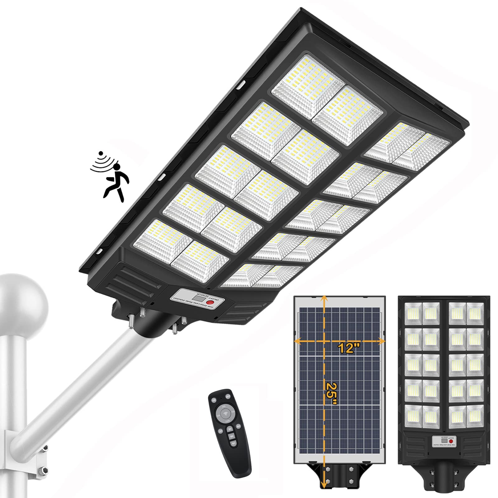 INSDEA 6000W Solar Street Light Motion Sensor, Dusk to Dawn Outdoor Flood Lights, IP65 Waterproof Security Lights, LED Solar Lig