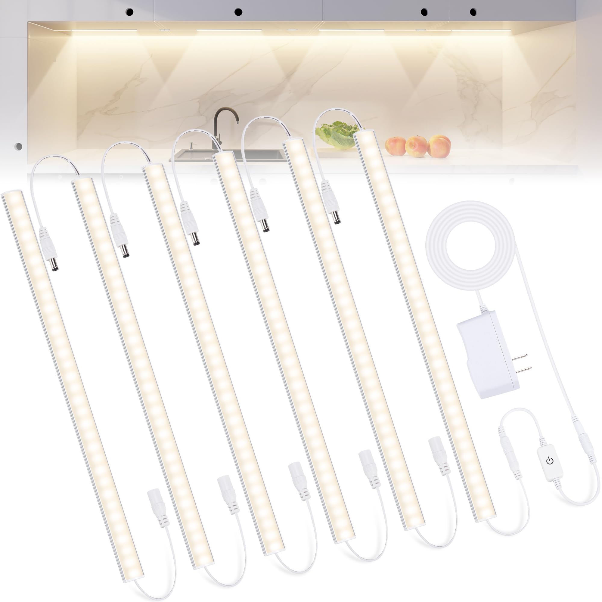 6PCS x 12 inch Under Cabinet LED Lights 4500K, Dimmable Under Counter Lights for Kitchen, Led Under Cabinet Lighting, Plug-in Un
