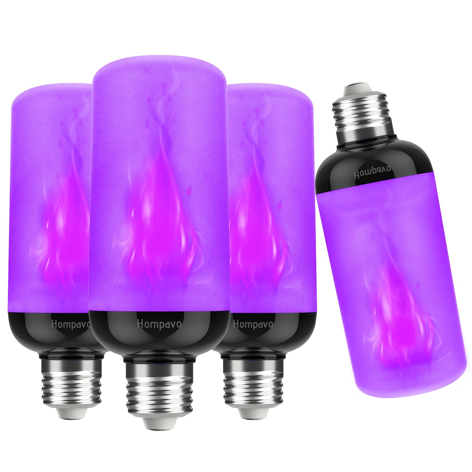 Hompavo Gen2 LED Flame Light Bulbs, Like Real Fire 4-Mode Flickering Light Bulbs with Upside Down Effect, E26 Flame Bulb for Hal