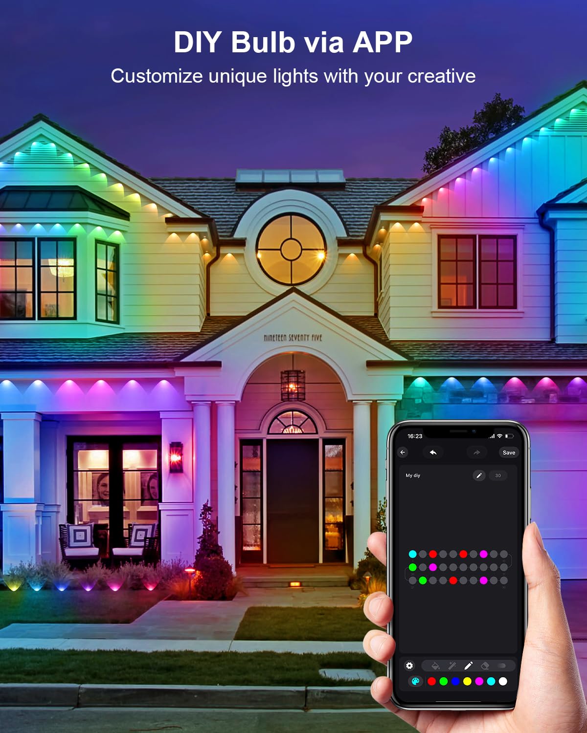 Reylax Rgb Permanent Outdoor Lights 100Ft 60 Leds Eaves Lights, Dimmable Ip67 Waterproof Smart Christmas Lights For Outdoor Deco