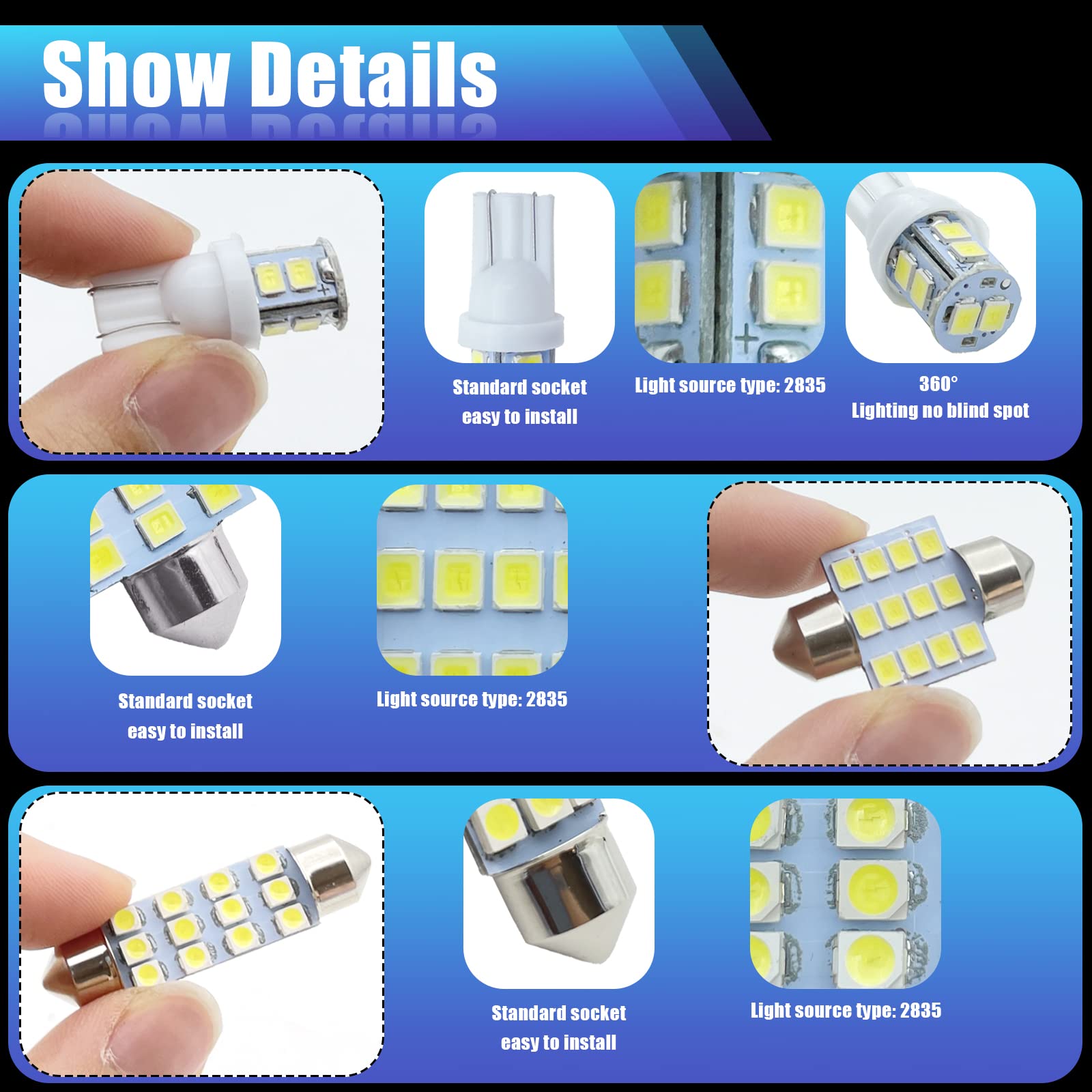 Yogeier Car Led Bulb, Led Combination Set Of 24 Sets, Used For Car Interior/Indoor Map Dome/ Trunk / License Lights, Etc. (White