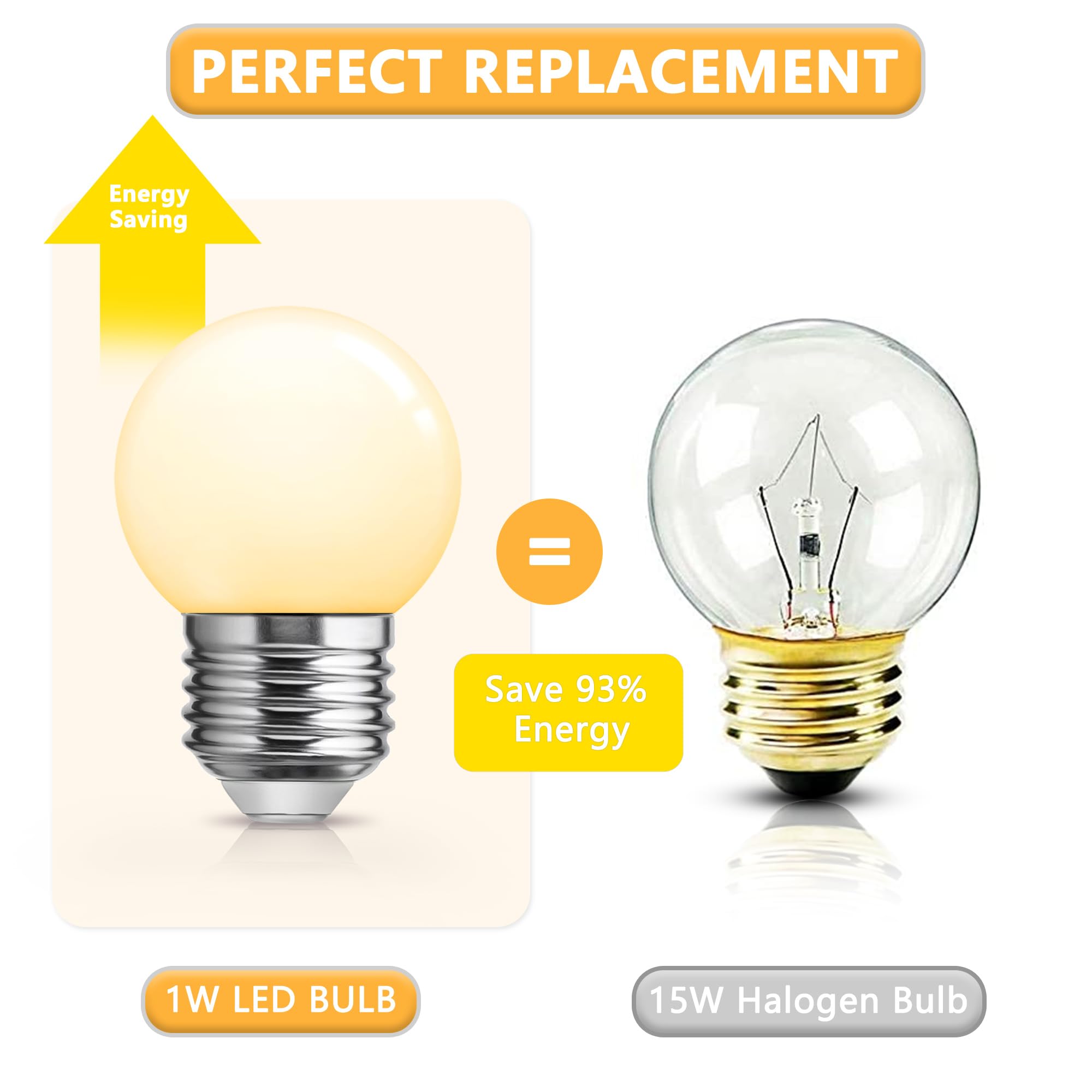 Flaspar G14 LED Globe Light Bulb, 1W Warm White 3000K, E26 Base, 15W Equivalent, 6 Pack