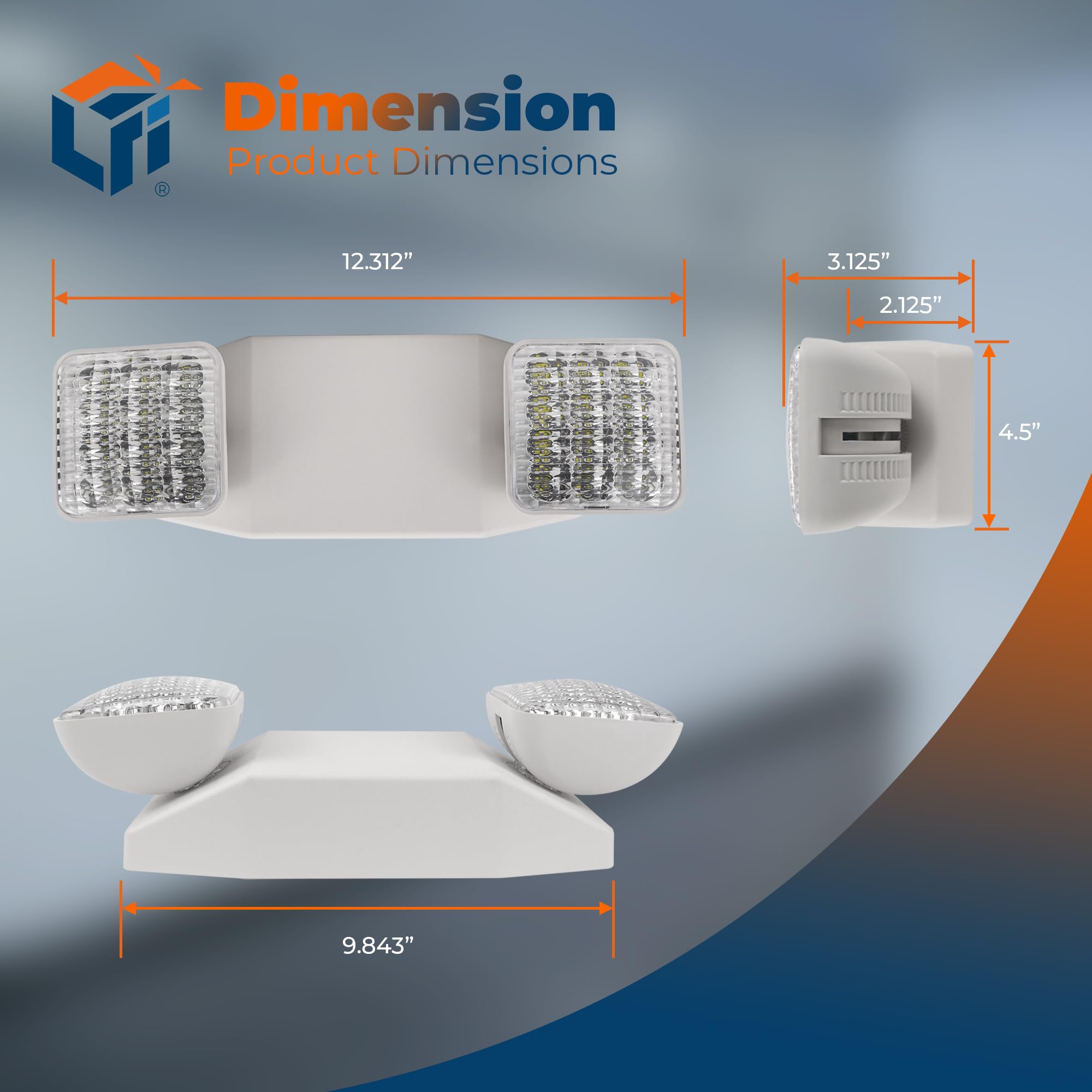Lfi Lights Emergency Lights For Business, Led Emergency Light With Battery Backup, Ul Listed, Adjustable Led Heads, White Housing, Commercial Indoor Lighting, 2 Pack