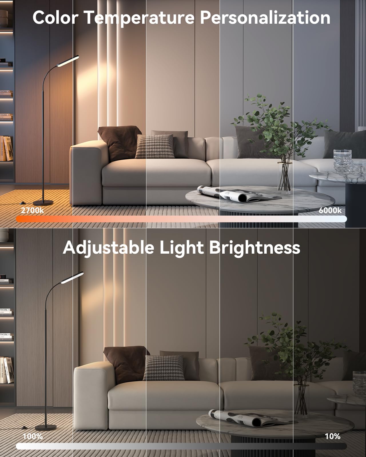 tigial LED Floor Lamp - 15W with Remote & Touch Control, Adjustable Brightness, Gooseneck Design, Black