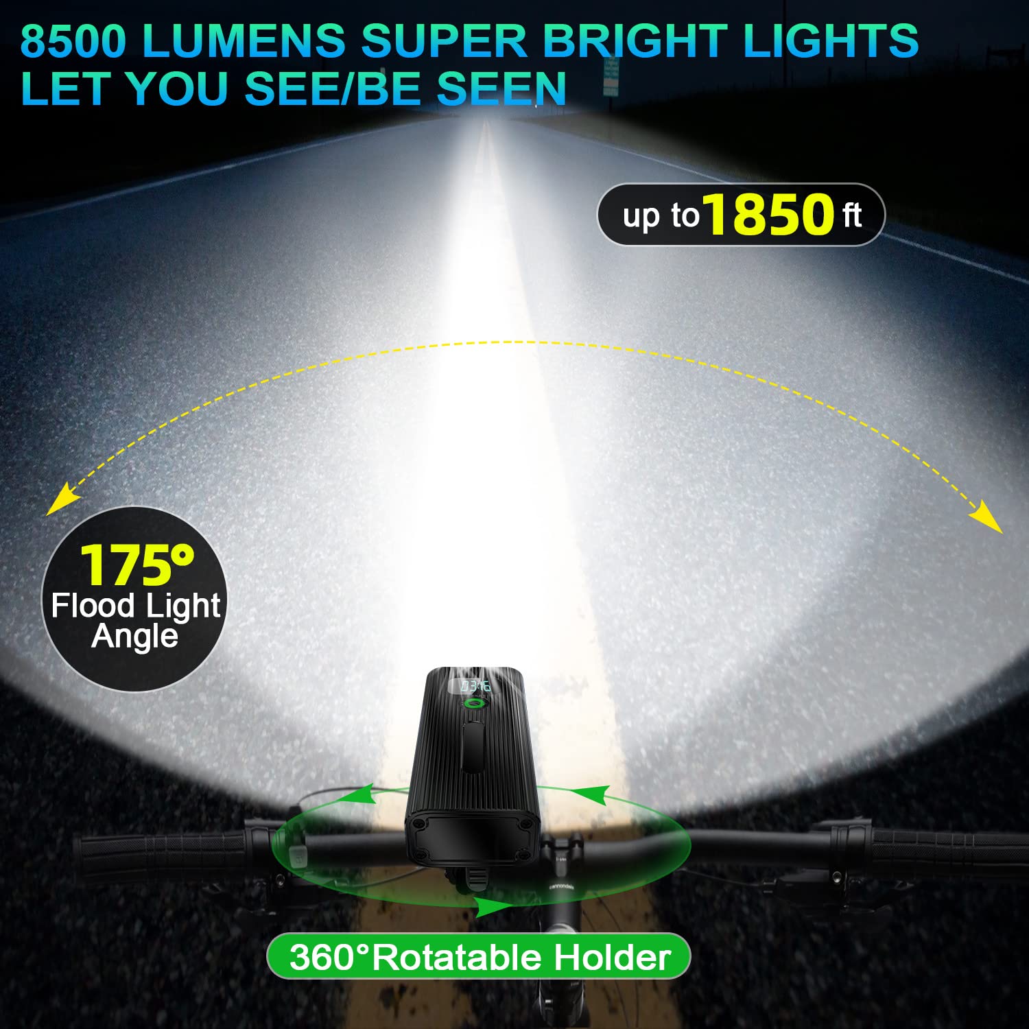 Cuytgsg 2025 LED Bicycle Light - Super Bright, 10 Modes, Waterproof IPX6, Rechargeable, 360° Rotatable, Blue, Model bb660