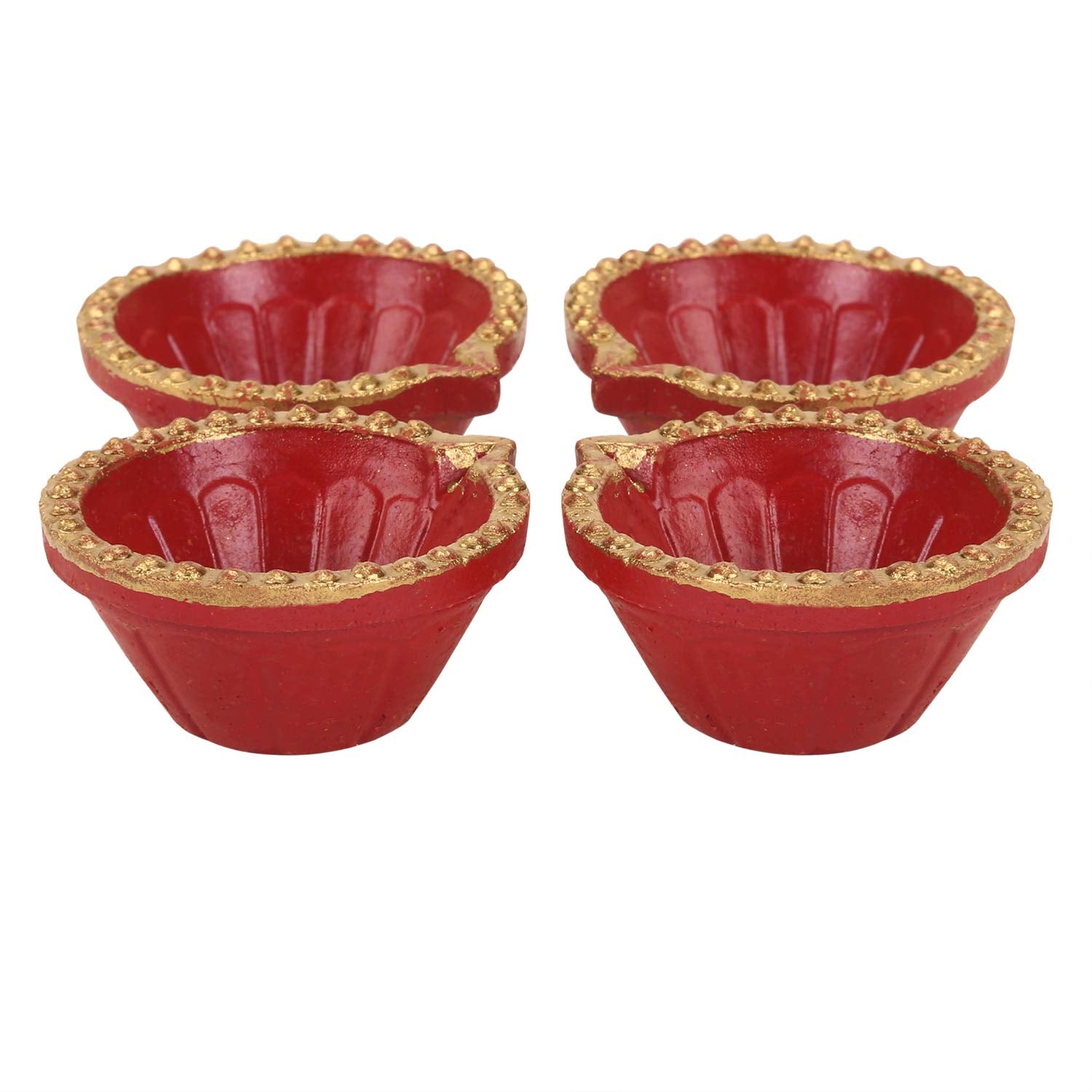 storeindya Clay Oil Lamp Set of 4, Multicolor, 2.75 x 3.25 x 0.75 inches, Traditional Floor Decor, Model SI-US-DC112