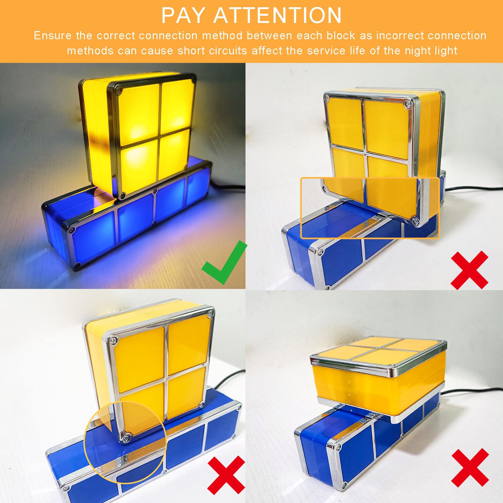 Furqery Night Light New Upgrades Diy Stackable Led 3D Puzzles Night Lamp Lights 7 Colors Night Lights Interlocking Induction Nightlights Novelty Tangram Lights Birthday Gifts For Teen