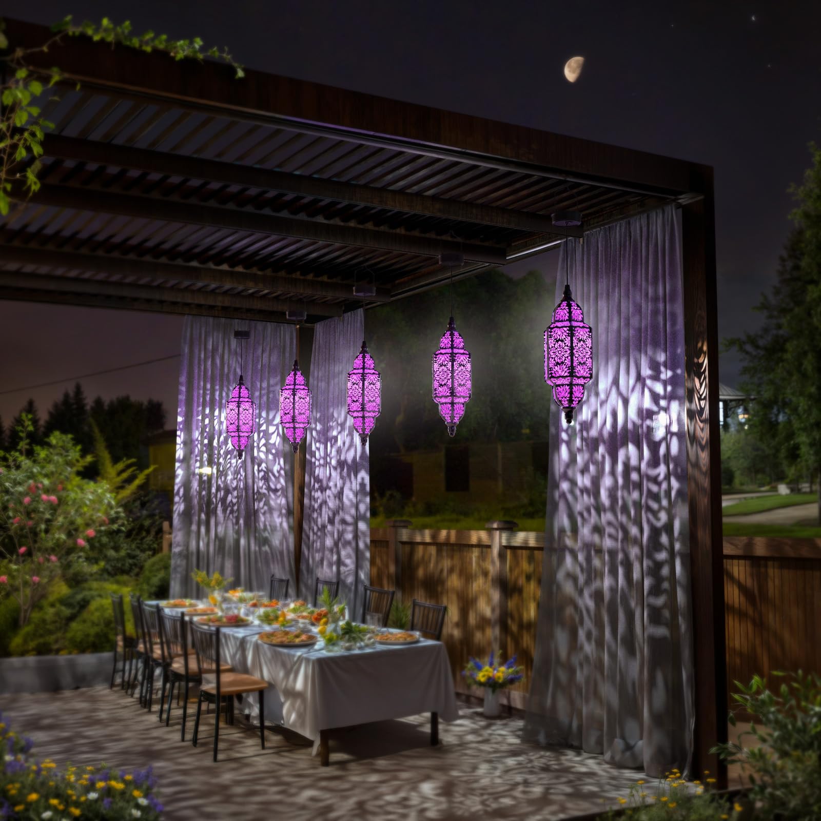 Twinkya Outdoor Solar Lanterns, Waterproof Metal Decorative Lights, 2 Pack, Purple, Moroccan Style for Garden, Patio, Yard