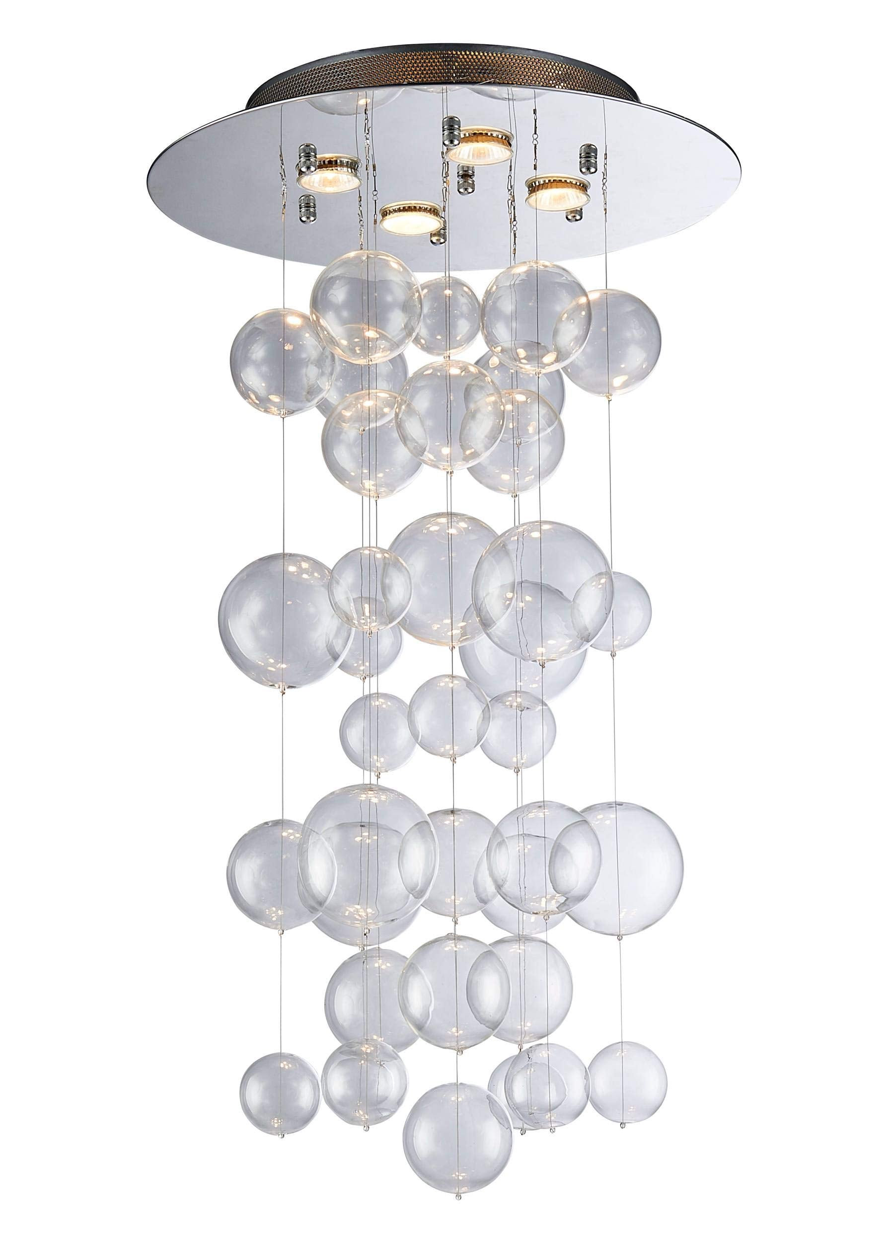 SM Saint Mossi Modern Glass Bubble Chandelier, 4-Light Raindrop Flush Mount, Clear Glass with Chrome Canopy, H31 x D20