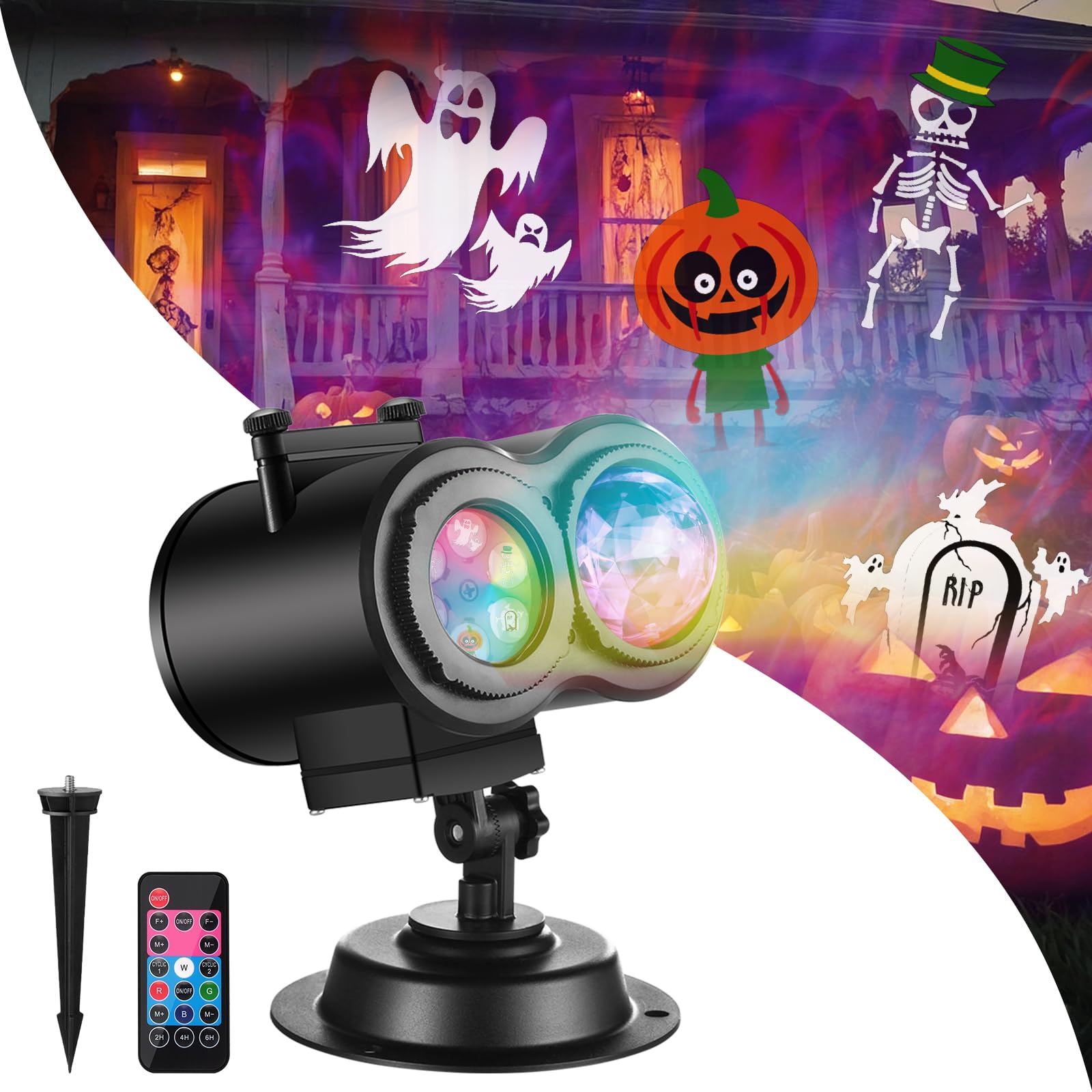 Halloween Christmas Projector Lights Outdoor 14 Hd Slides (3D Ocean Wave +Patterns) Led Landscape Lights Waterproof Holiday Projector Lights Xmas Halloween Decorations Projector For Yard Garden