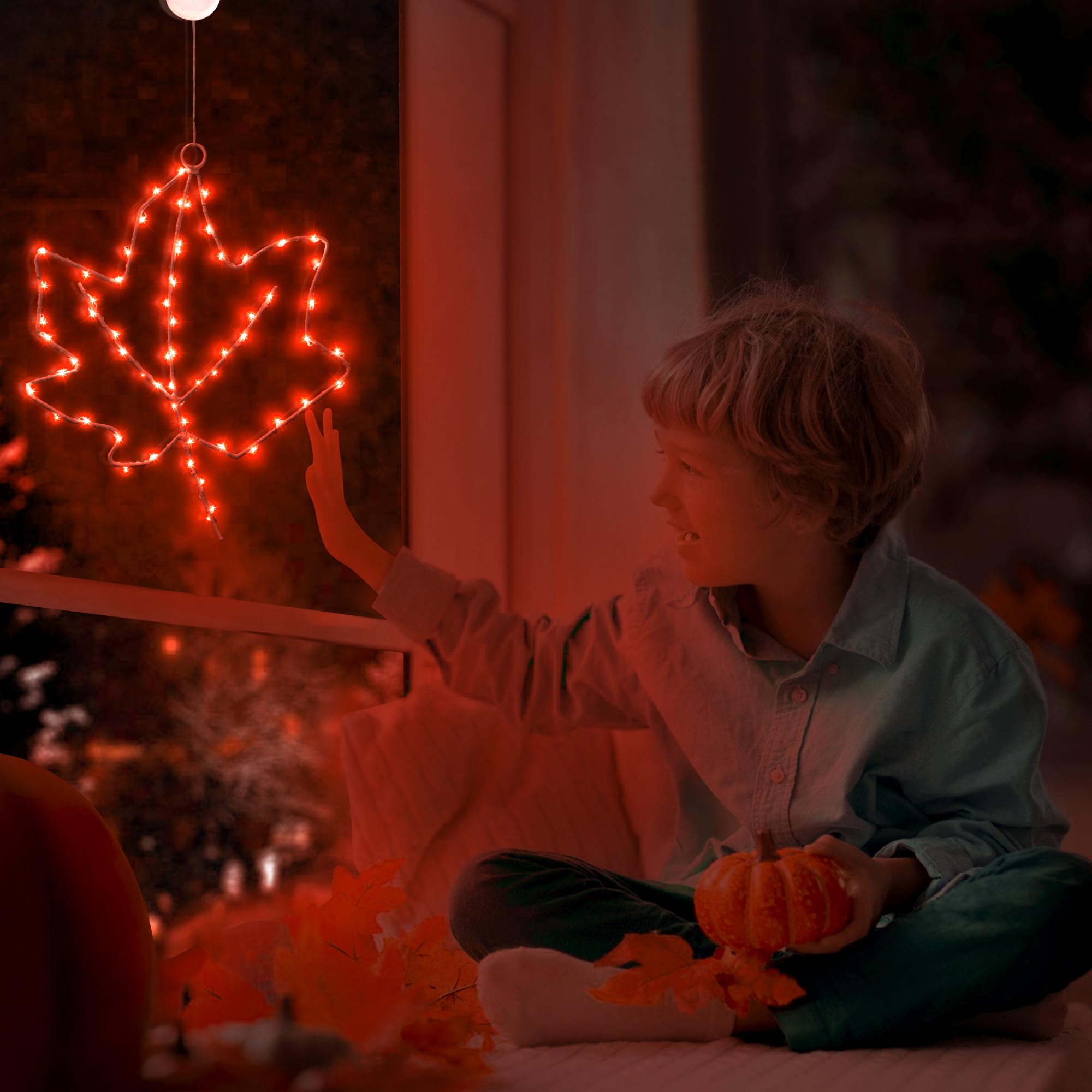 BlcTec Thanksgiving Window Lights, 10-Inch, Battery Operated, Metal Frame, Red, Model BT72, 2 Pack with Suction Cups