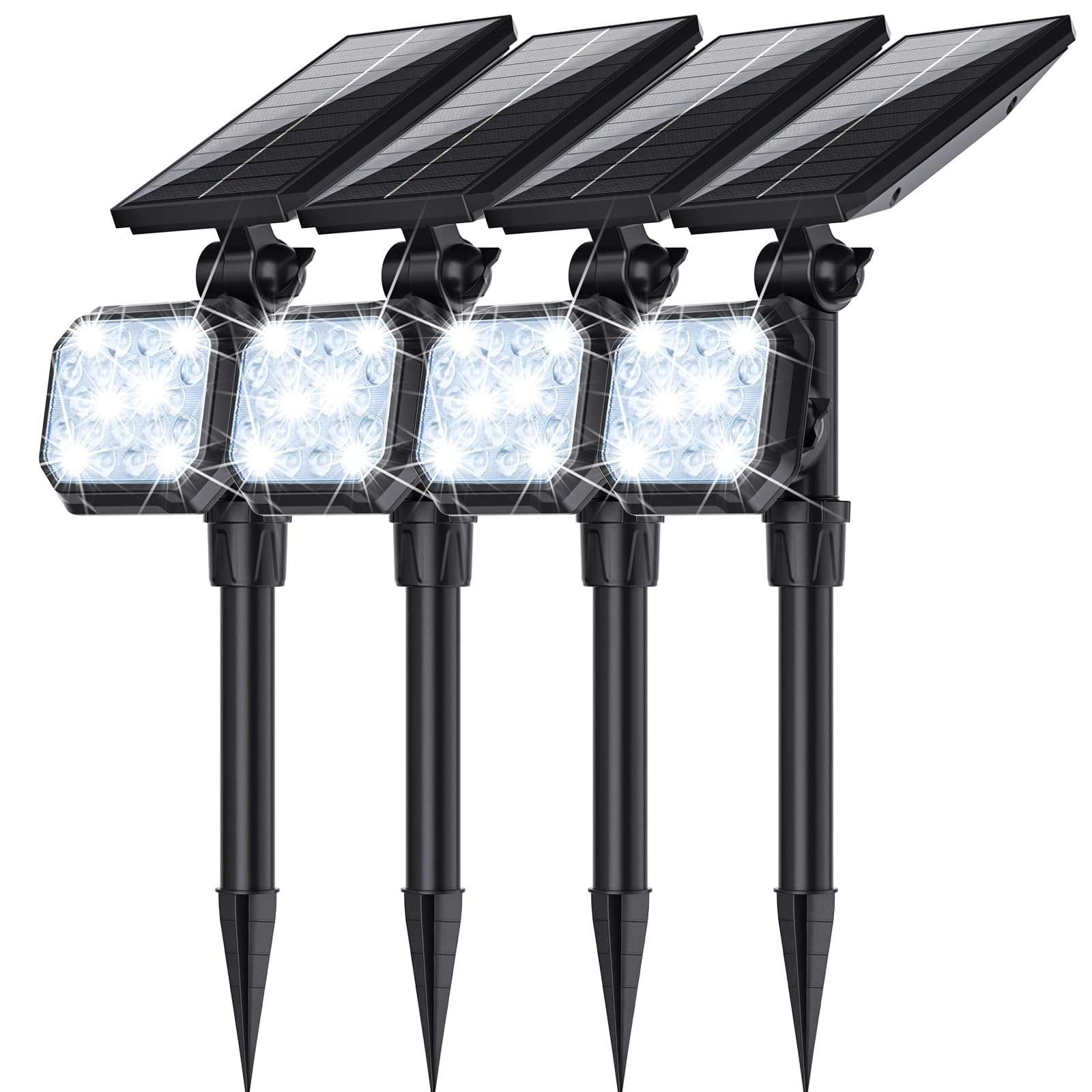 JSOT Solar Spot Lights - 700 Lumen Waterproof Outdoor Landscape Lighting - Cool White Light - 4 Pack - ABS Plastic & Monocrystalline Silicon