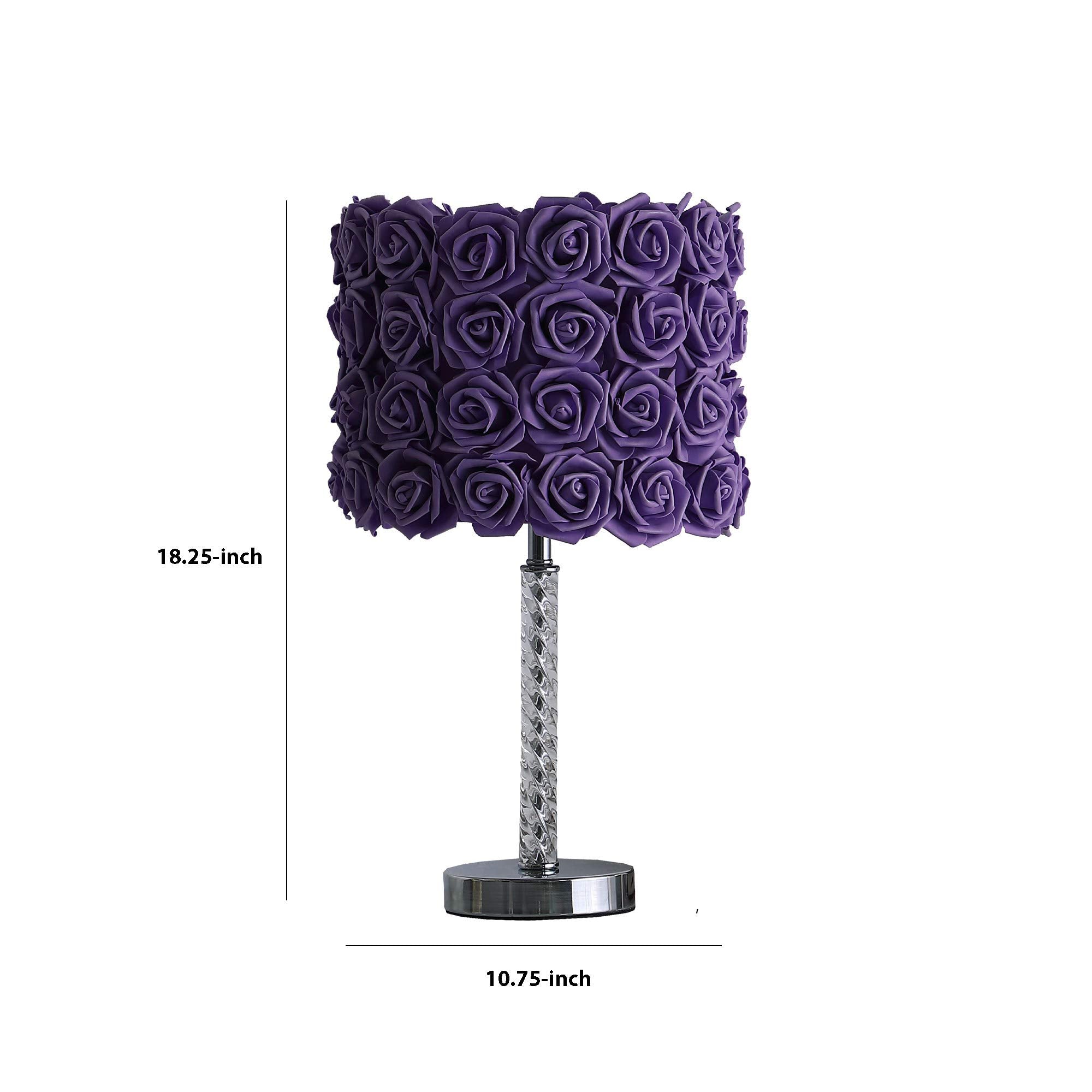 Benjara Bm231815 Bloom Roses Drum Shade Table Lamp With Twisted Acrylic Base, Purple