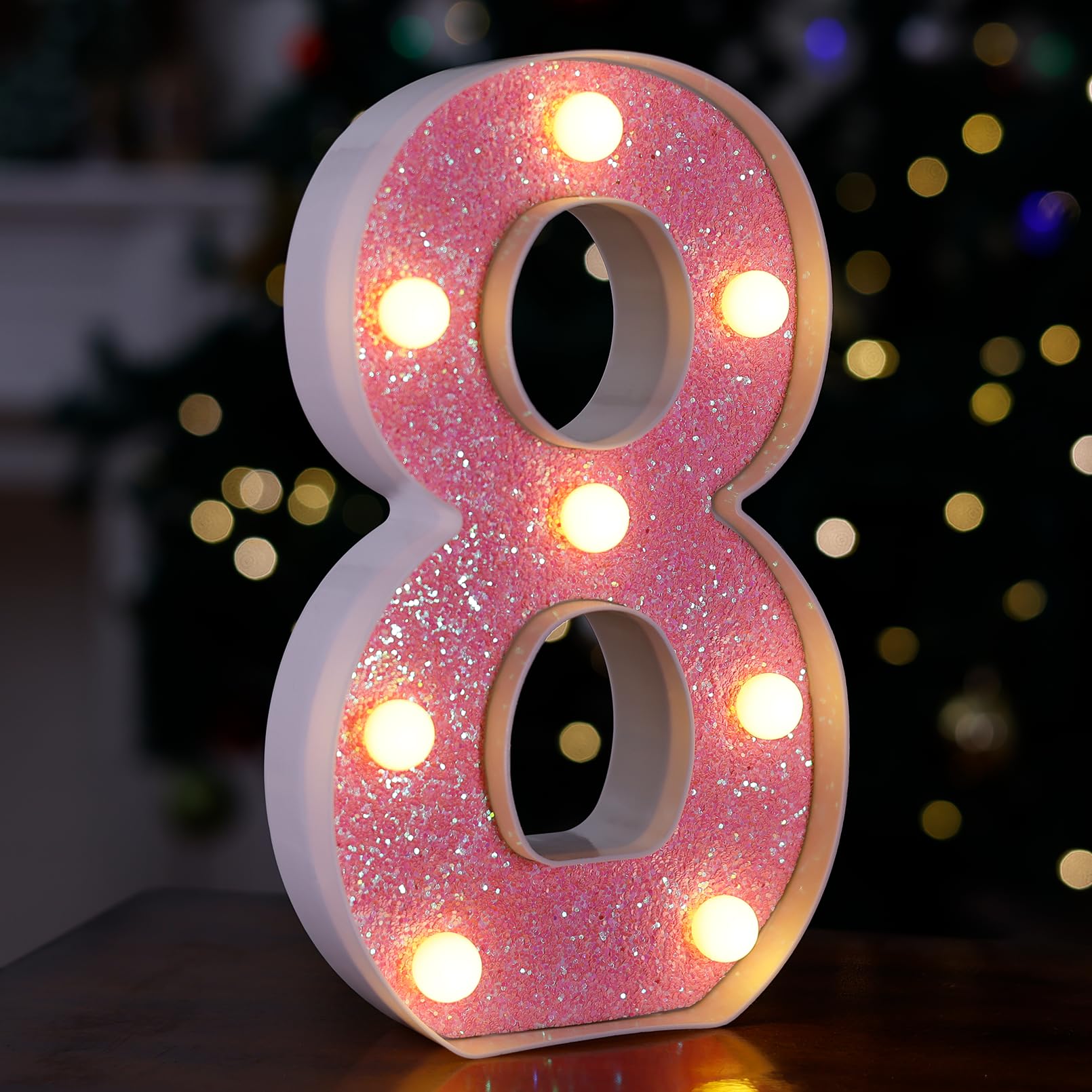 TRONSBOO LED Letter Lights Marquee Sign Battery Powered Model 8 Pink Glitter for Home Party Decoration