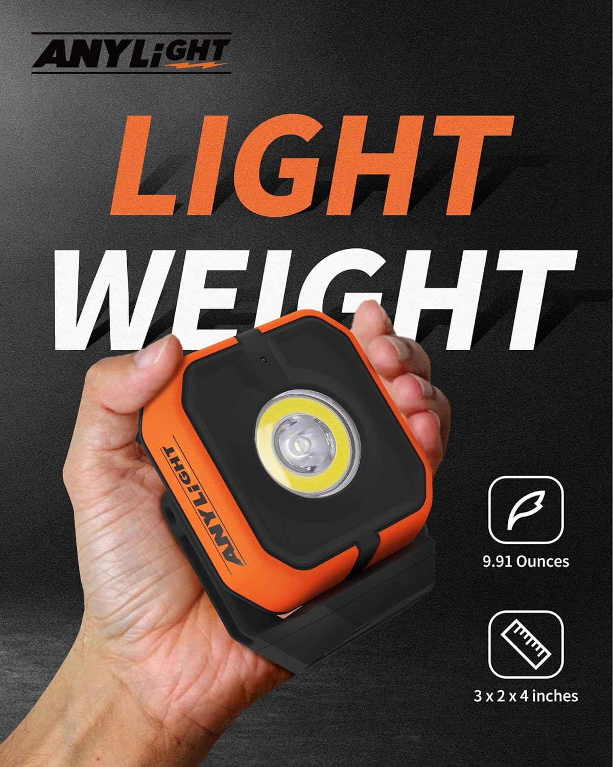 Anylight Led Work Light With 4 Modes,1200Lm Portable Cob Magnetic Light,3350Mah Recharge Spotlight And Floodlight,150? Rotate Ip