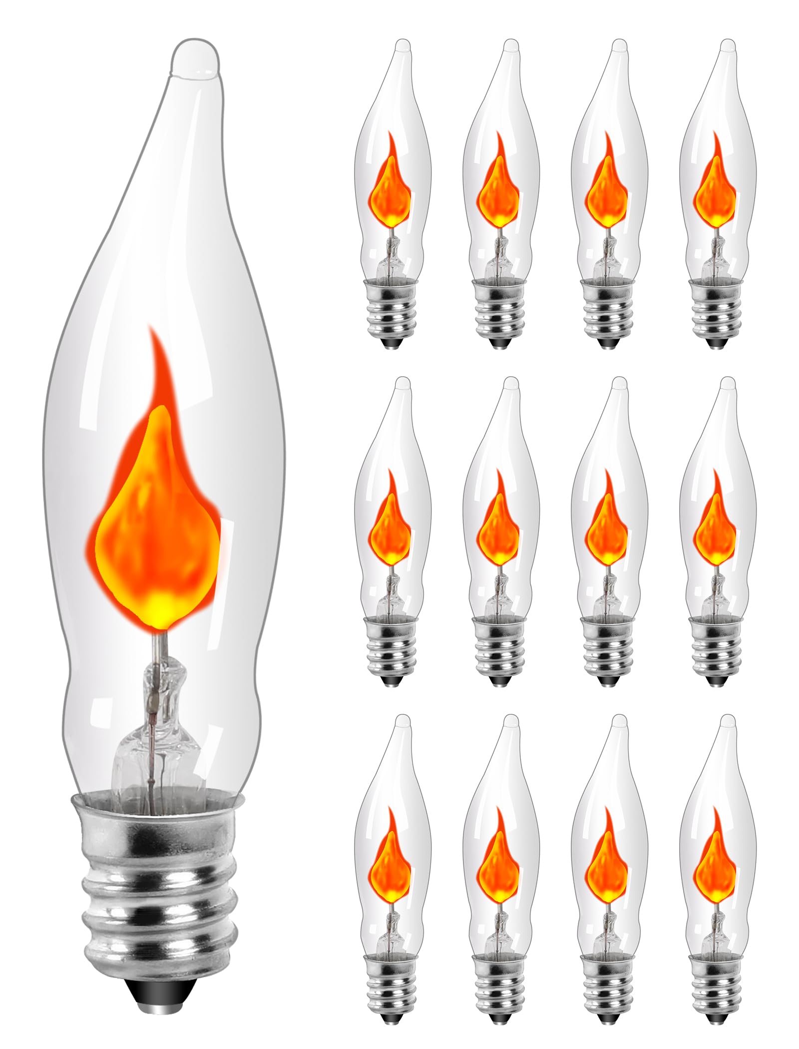 Xingzd Christmas Clear Flicker Flame Light Bulbs  C18 Replacement  1 Watt E12 Candelabra Base  Flickering Flame Night Bulbs for Xmas Tree Outdoor String Lights Window Candles Chandeliers Decor  12PK