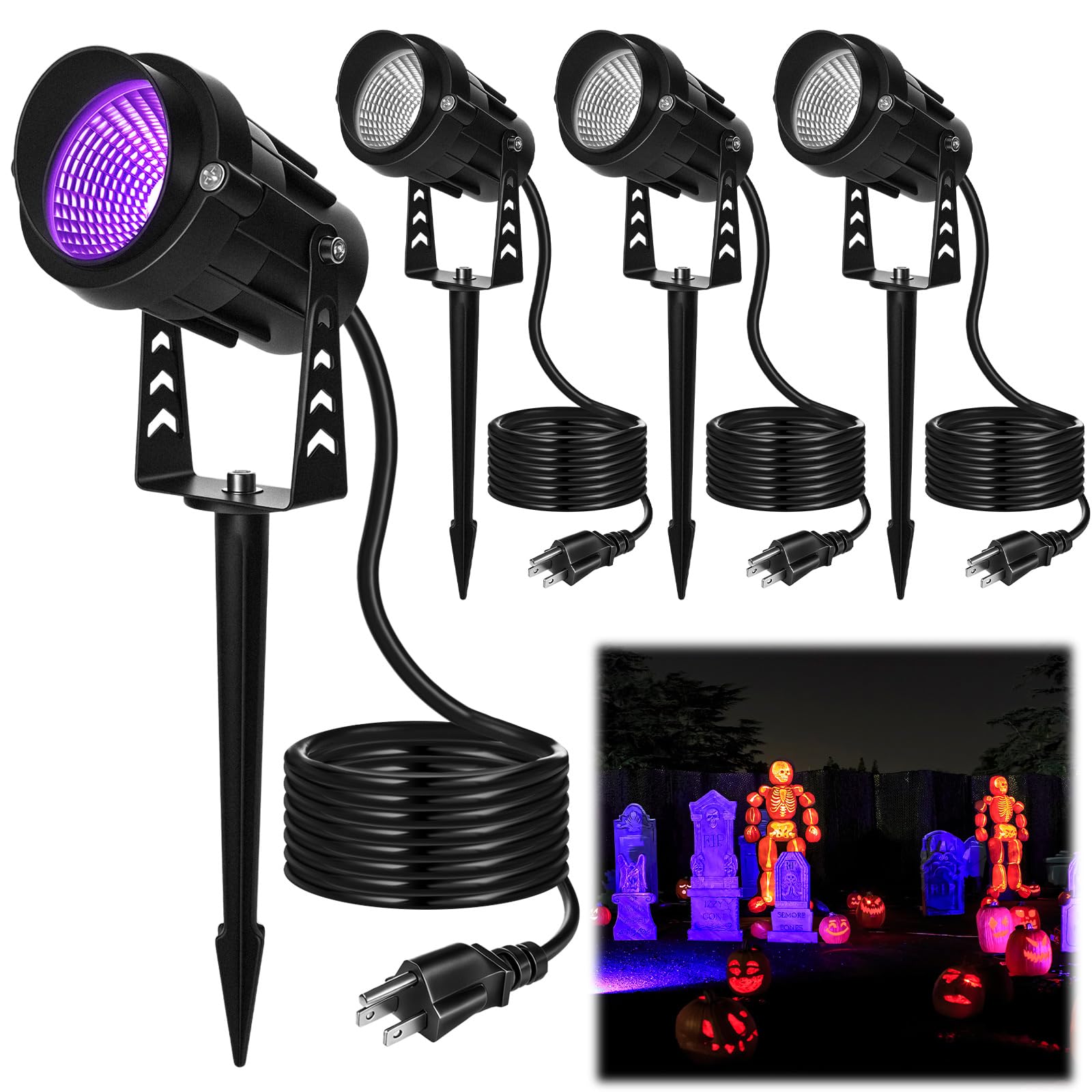 Rossesay 4 Pcs Christmas Spotlight Purple Flood Light Outdoor 12w Ip66 Waterproof LED Landscape Lighting with Us Plug for Christ