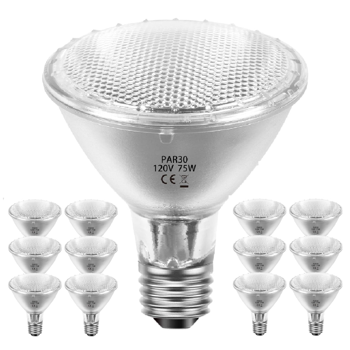Jaenmsa Par30 Halogen 75 Watt Flood Light Bulbs 120V,Par30 Long Neck Halogen Bulbs 12 Pack,E26 Base Dimmable 2700K Soft White Ha