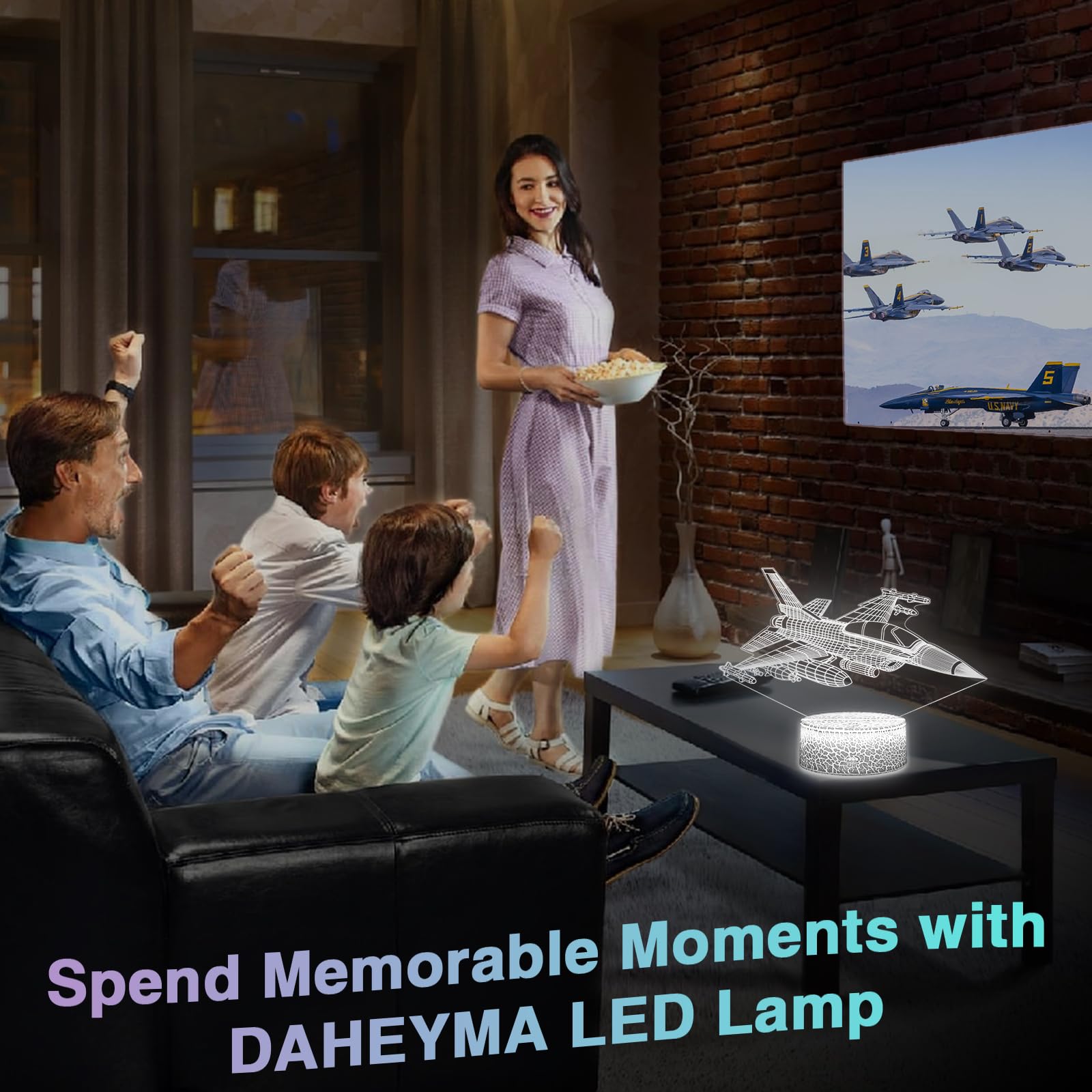 DAHEYMA Fighter Jet Night Light - 16 Colors LED, Touch & Remote Control, Dimmable, Model DHMFJET, Multicolor Room Decor