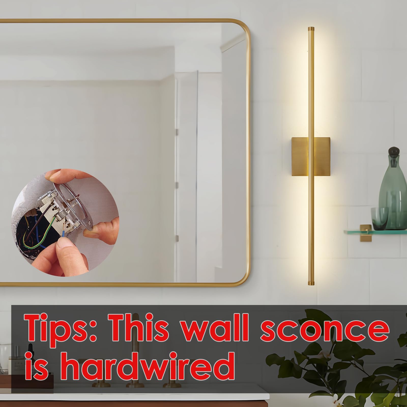 KARTOOSH Modern Dimmable Wall Sconces Set of 2, 27.8" Brushed Brass, 350° Rotate LED Light Fixtures for Bathroom & Living Room