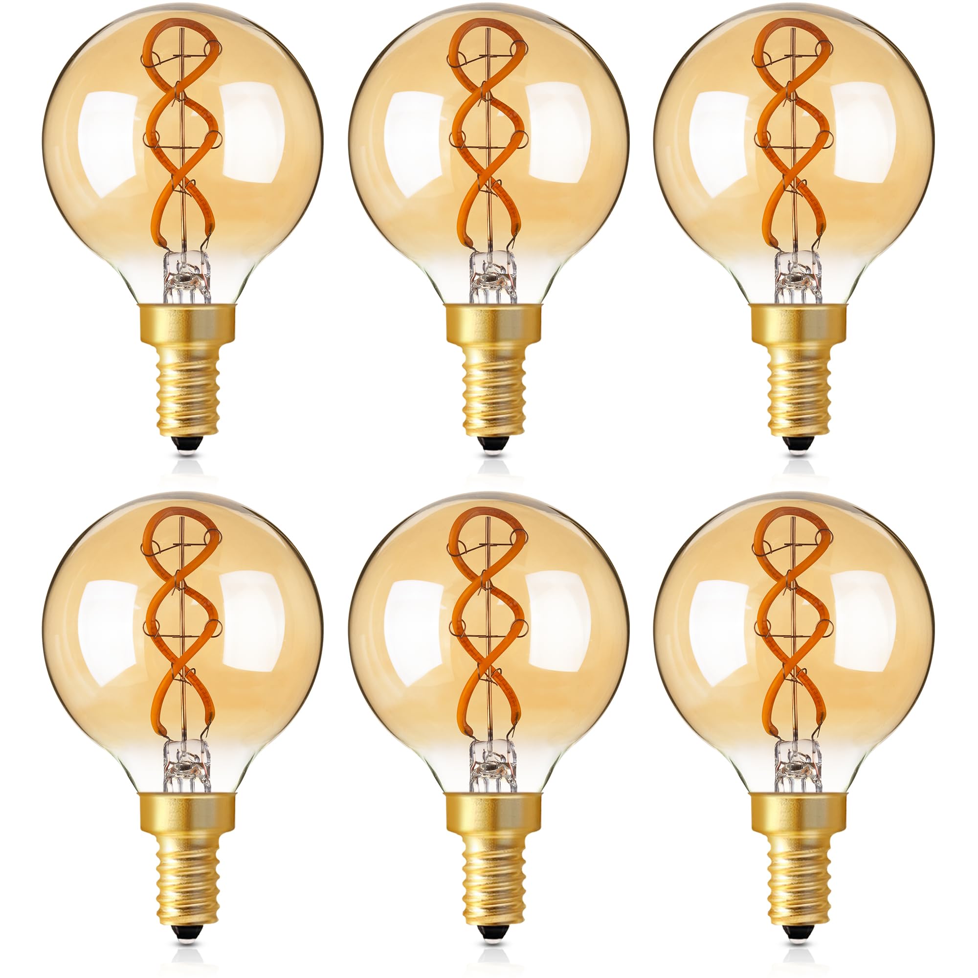 Genixgreen Dimmable Led Candelabra Bulb,Amber E12 Led Bulb Decorative Light Bulbs Antique Style G16.5 Filament For Chandelier Ce