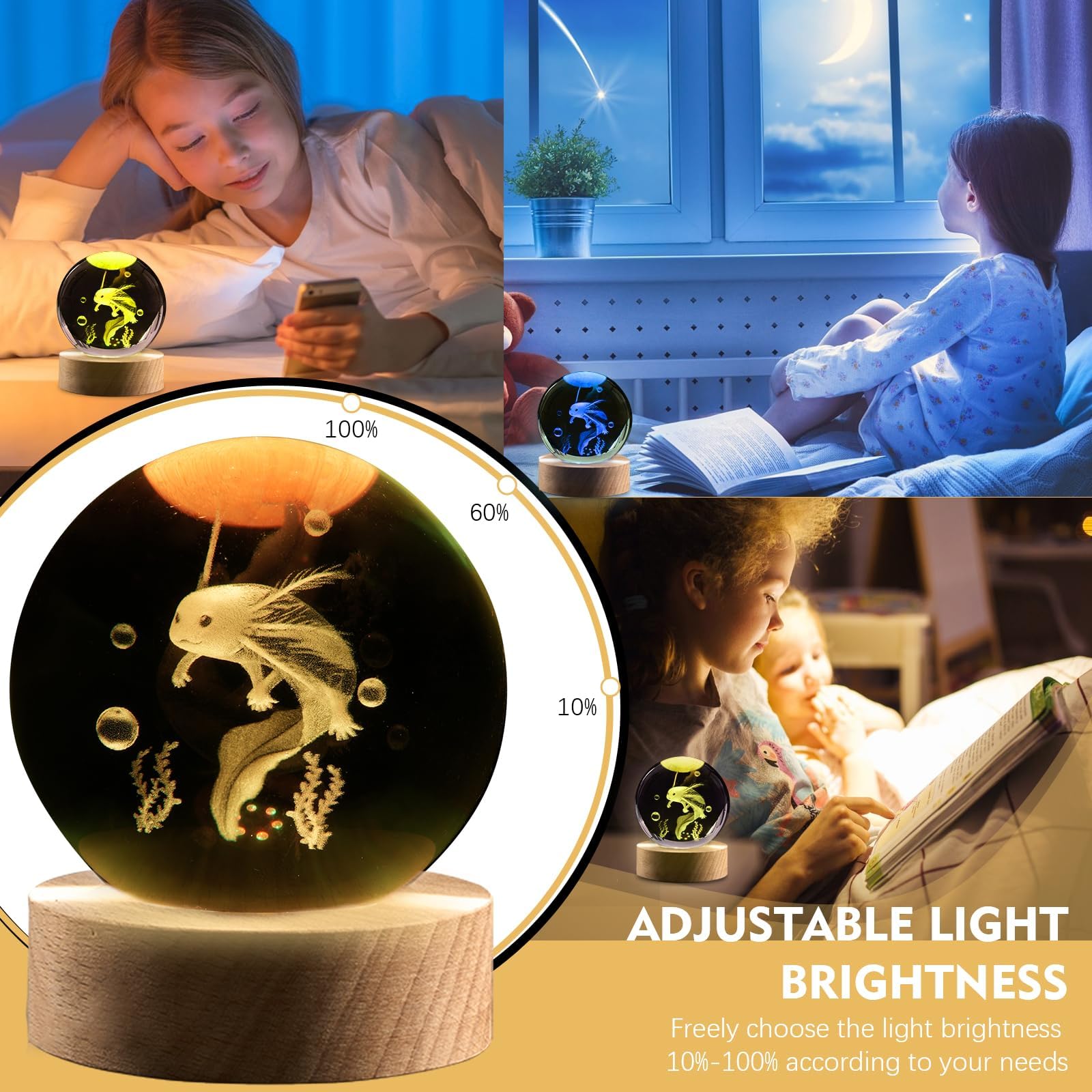 3.15In 3D Axolotl Gift, Axolotl Lamps For Bedroom, Axolotl Night Light, 16 Colors & Remote Controls Crystal Ball Axolotl Light,