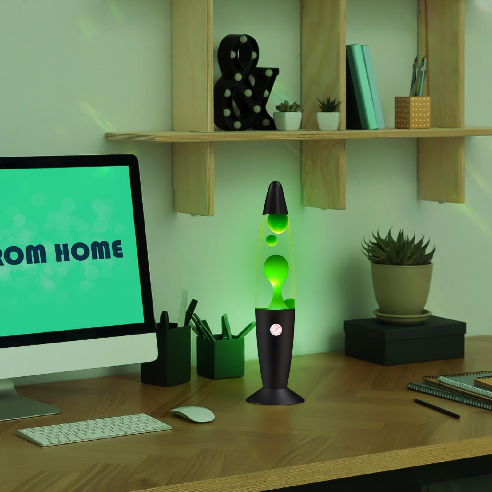 Vanful Green Magma Liquid Motion Lamp, 13in Aluminum Mood Light, Black Base, Glitter Decoration for Kids and mature-themeds