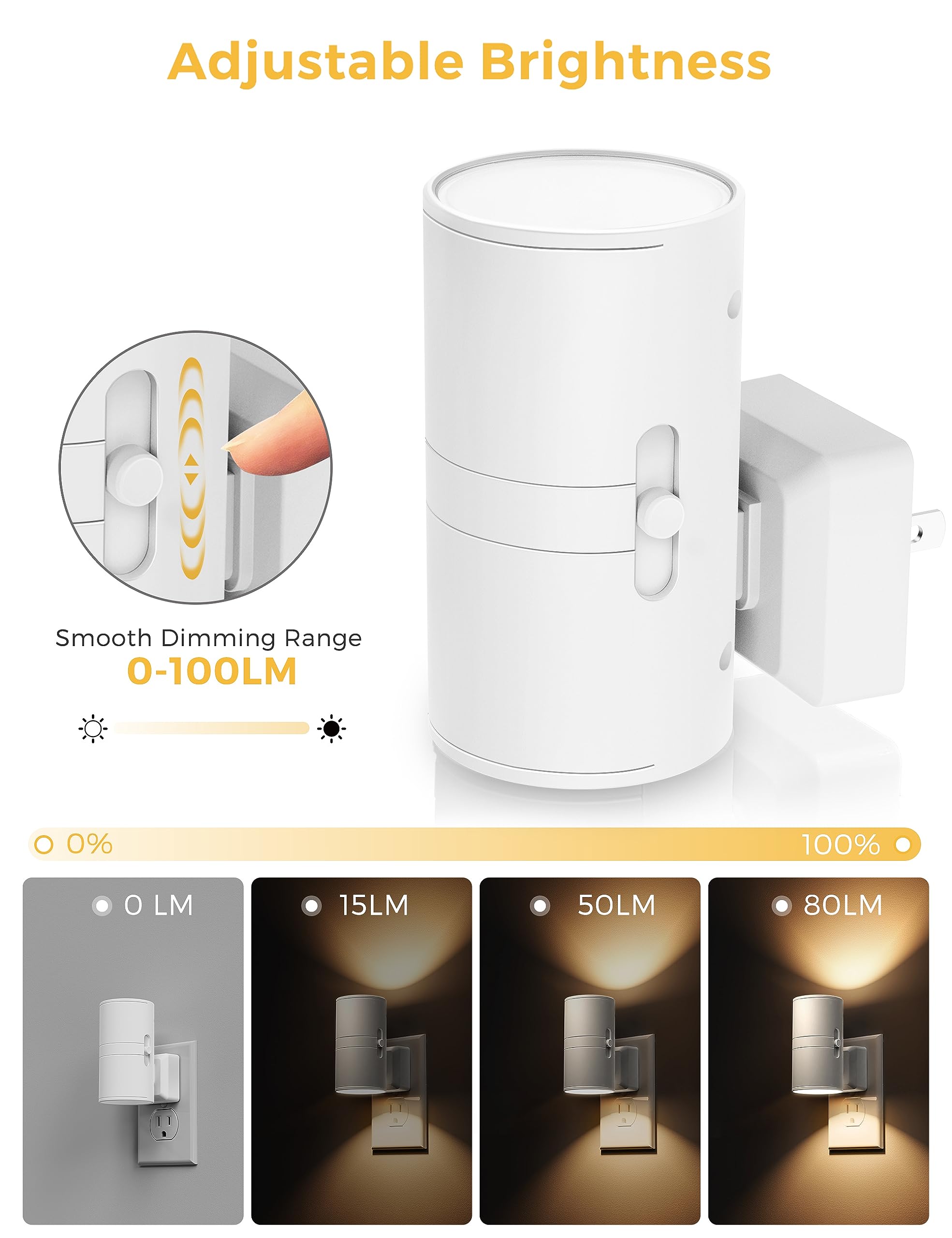 L LOHAS LED Night Light, Soft White 3000K, Dimmable, Light Sensor, 2 Pack, Model GY-063-02-WH-US-2, Plug-in for