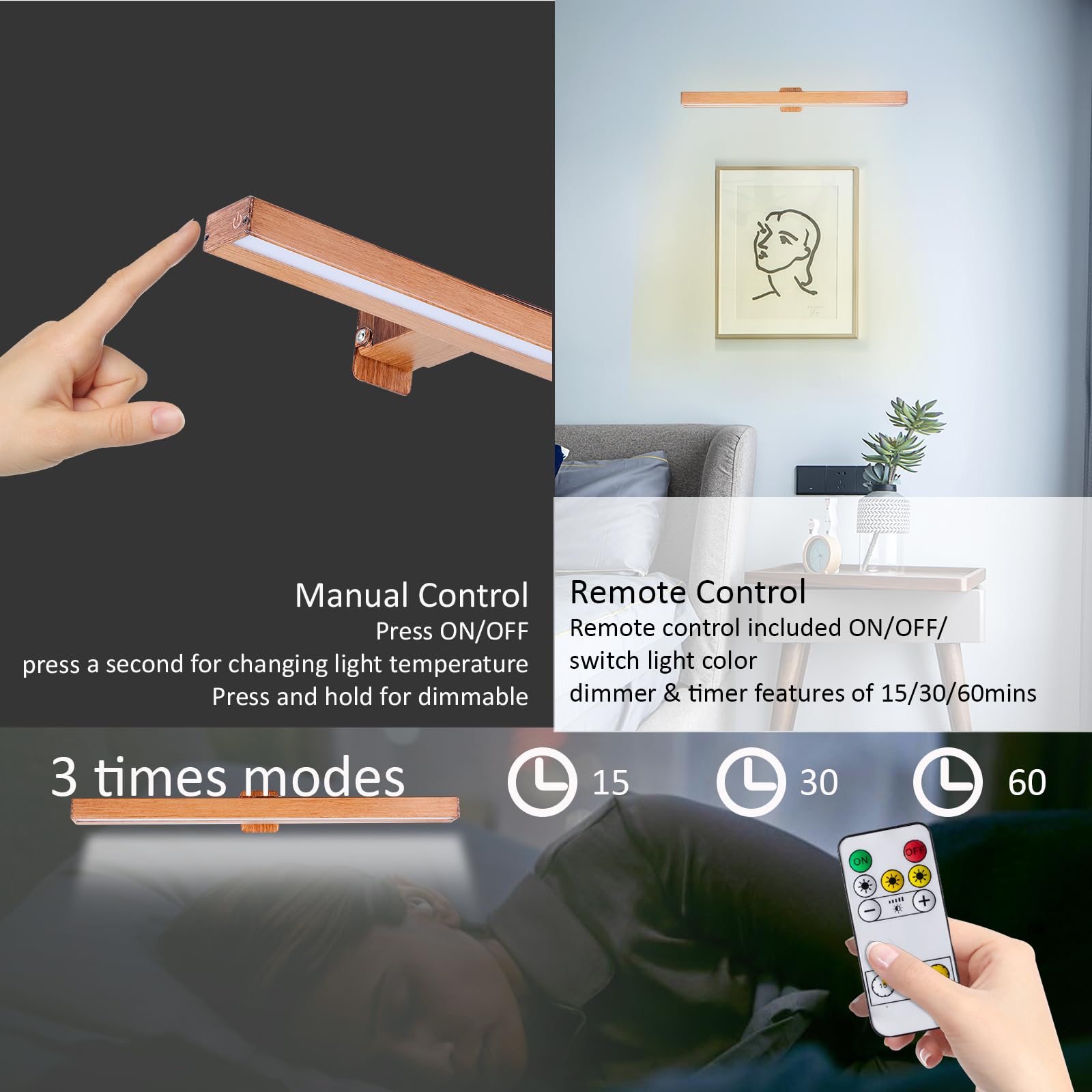 Vigmoj Remote Picture Light 16In With Dimmable And Timer,Rechargeable Picture Light For Paintings, Wireless Battery Dartboard Li