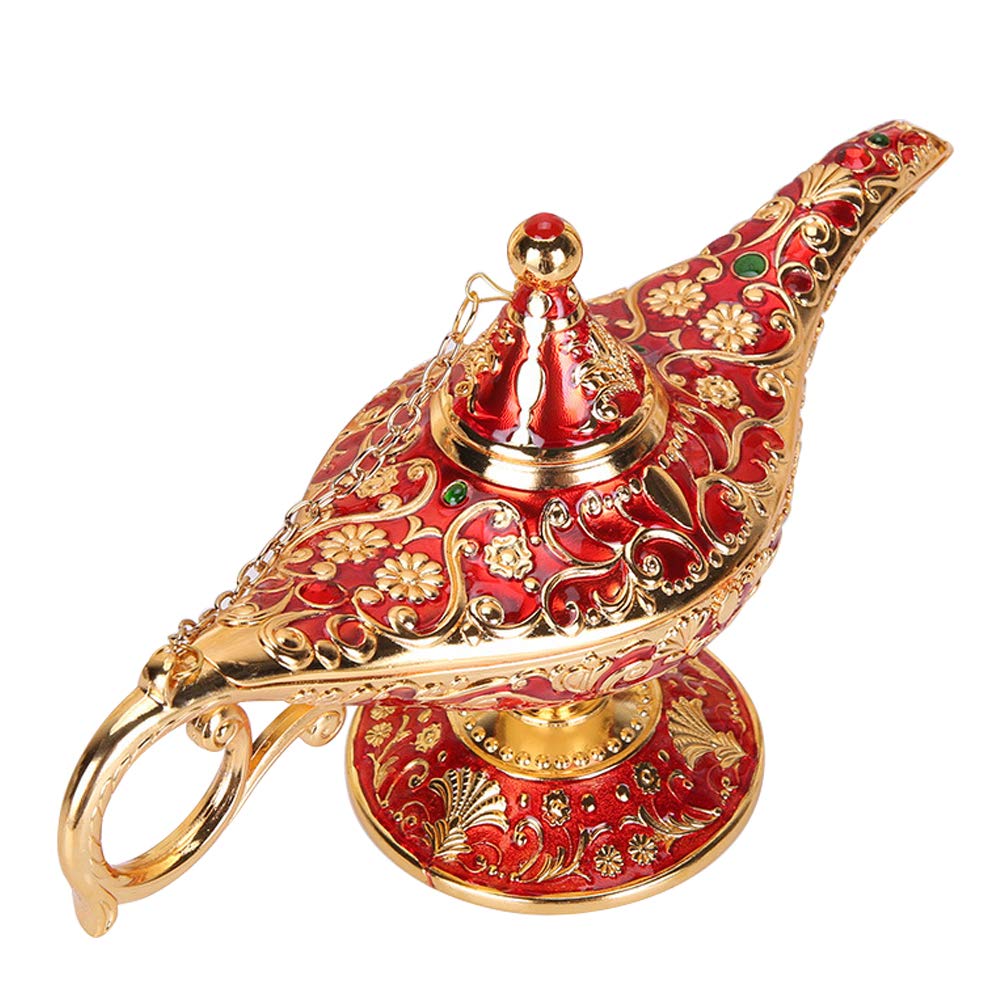 Vintage Aladdin Magic Genie Lamp Light For Home Party Wedding Table Decoration & Gift Classic Zinc Alloy Arabian Lamp Jewelry Box(Gold & Red)