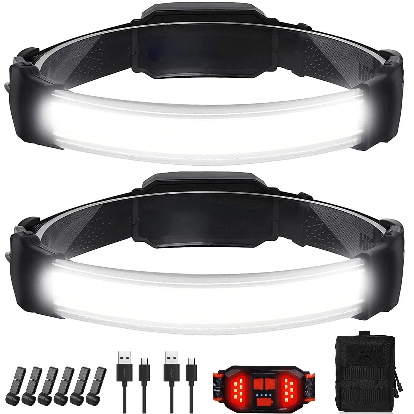 Bzyuy Rechargeable Headlamp 1500 Lumens, 6 Modes, 230° Wide Beam, Waterproof For Camping & Running