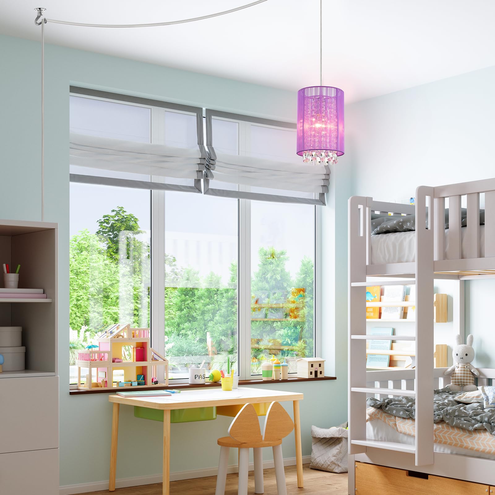 LaLuLa Hanging Lamp, 1-Light Pendant Light, Purple Cotton, 7in, Model P17168PU-P