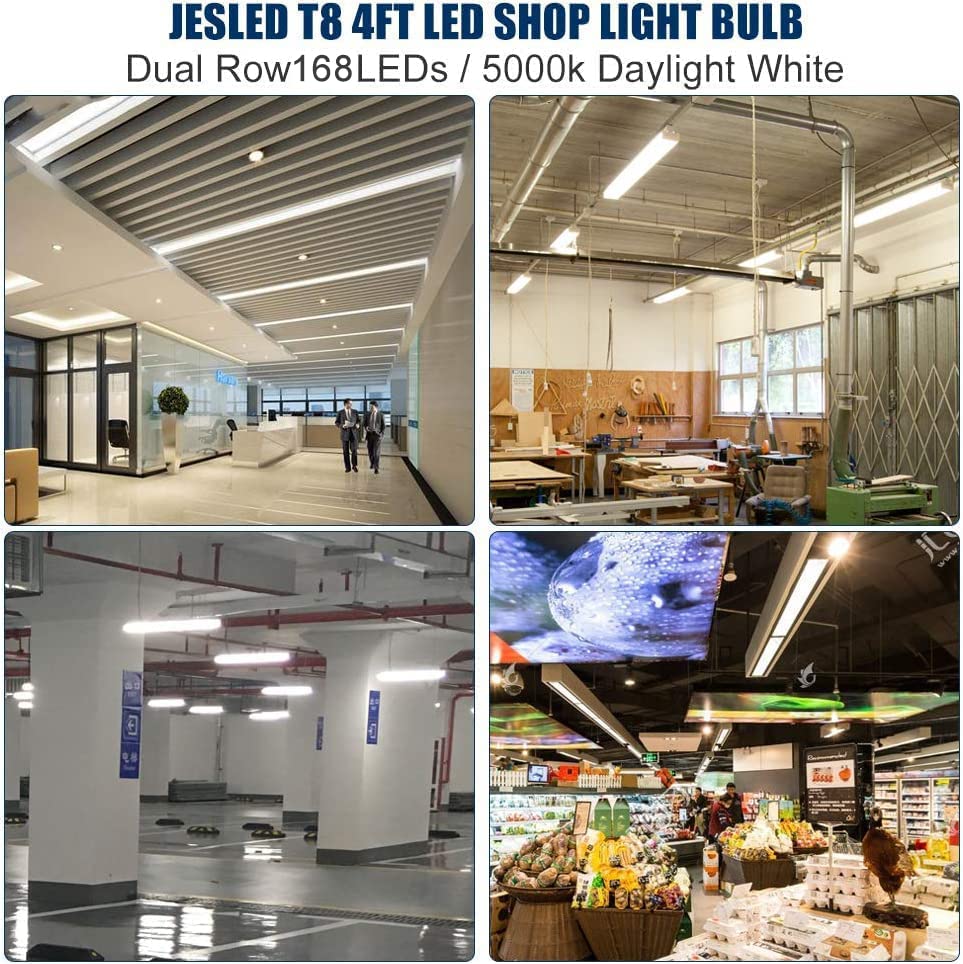 JESLED T8 LED Bulbs 4FT 24W 3000LM Daylight White Dual-end Frosted 4 Pack Model YKL-T8G13FCA2-24DW