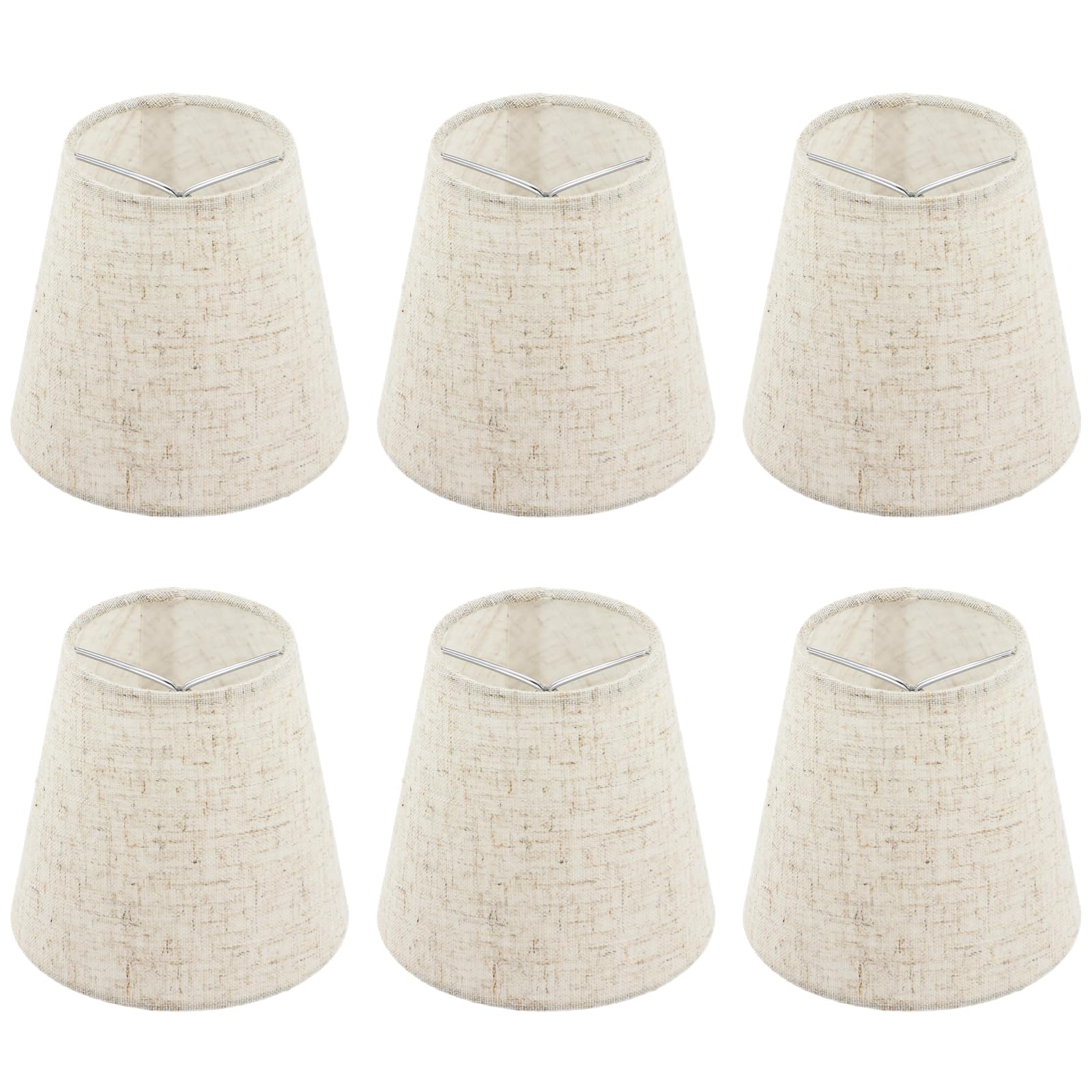 Set of 6 Chandelier Lamp Shades 5 Inch, Mini Barrel Lampshades Clip On for Table Lamp Wall Lamp Replacement, Natural Linen Mini 
