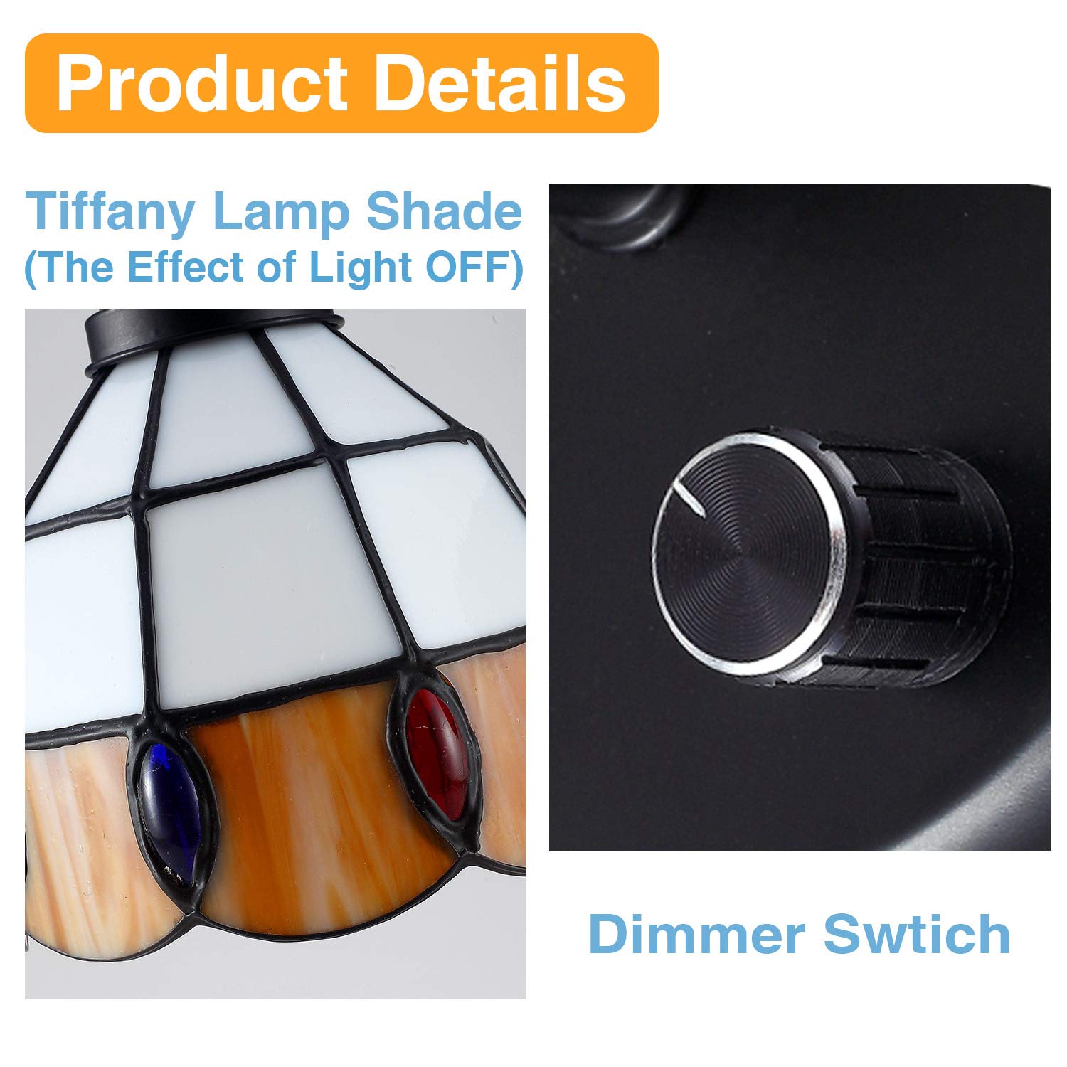 Dengmall Tiffany Dimmable Gooseneck Wall Sconce Lamp, Vintage Industrial Design For Bedroom & Living Room