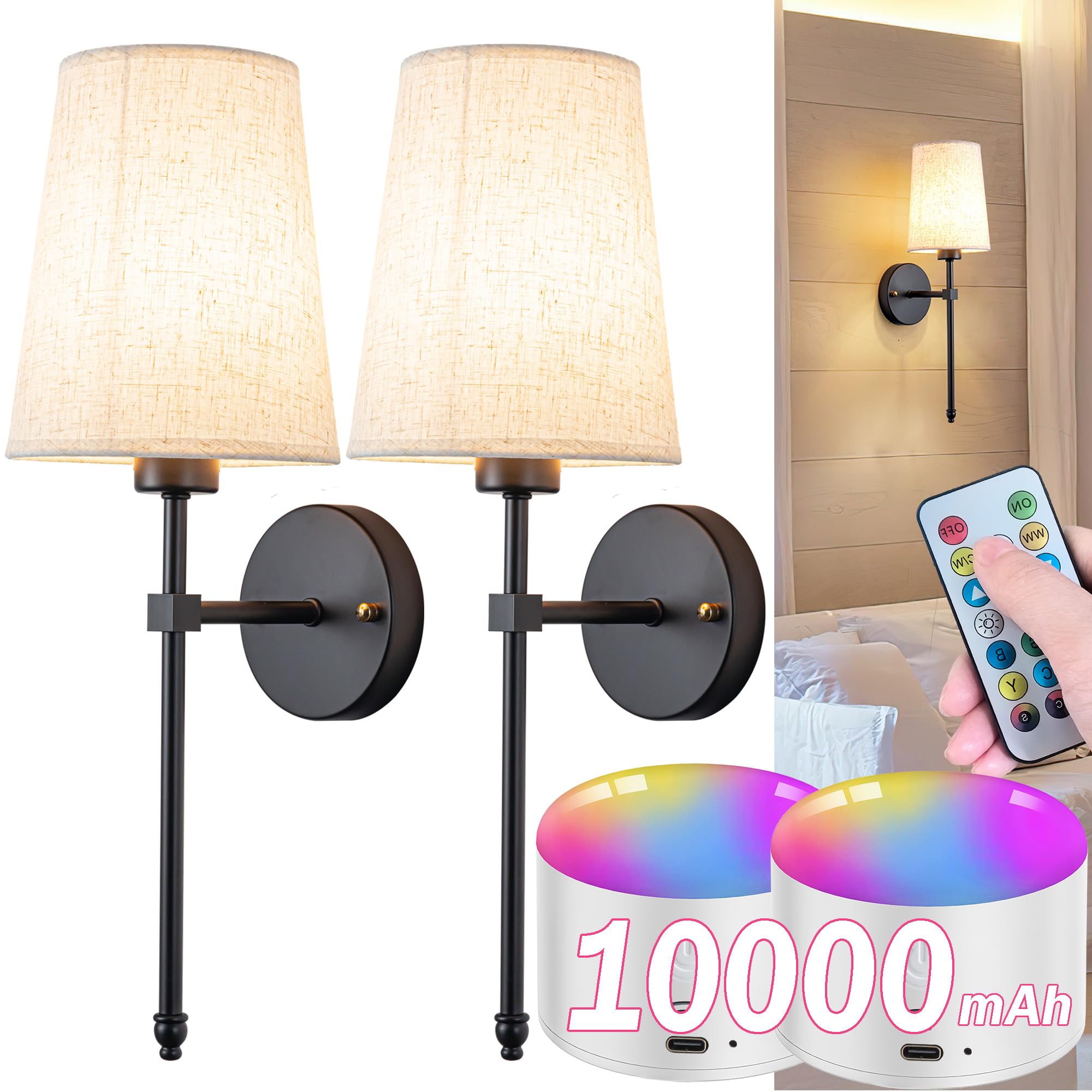 Battery Operated Wall Sconce Set Of Two With Remote Control, Indoor Not Hardwired Dimmable Battery Operated Wall Sconce Light Fi