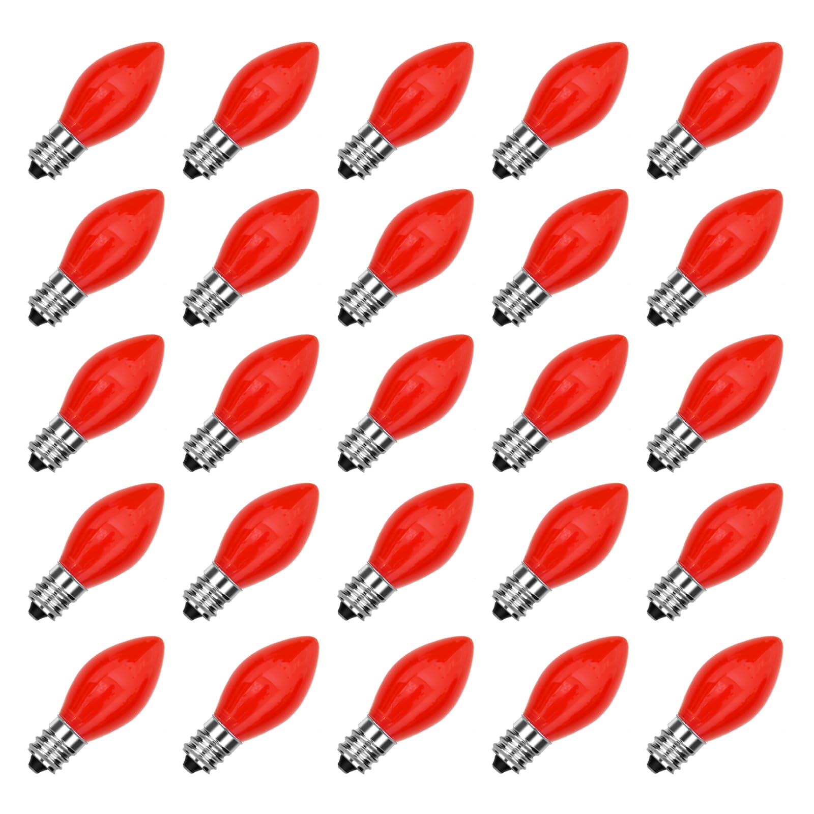 SUNSGNE C7 Night Light Bulbs, 5W E12 Candelabra Base, Red Glass, Pack of 25