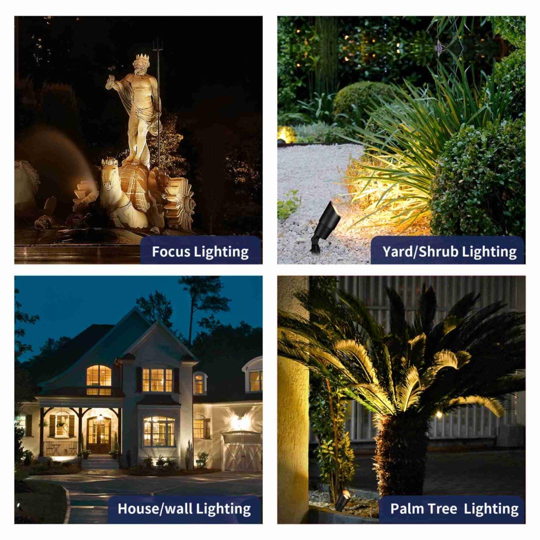 Gardenreet Black Solid Brass 12V Led Landscape Lighting Kit (12-Pack Spotlights) With 300W Low Voltage Transformer & Mechanical Timer & 250Ft Wire & 50Pack Connectors For Outdoor Garden Patio